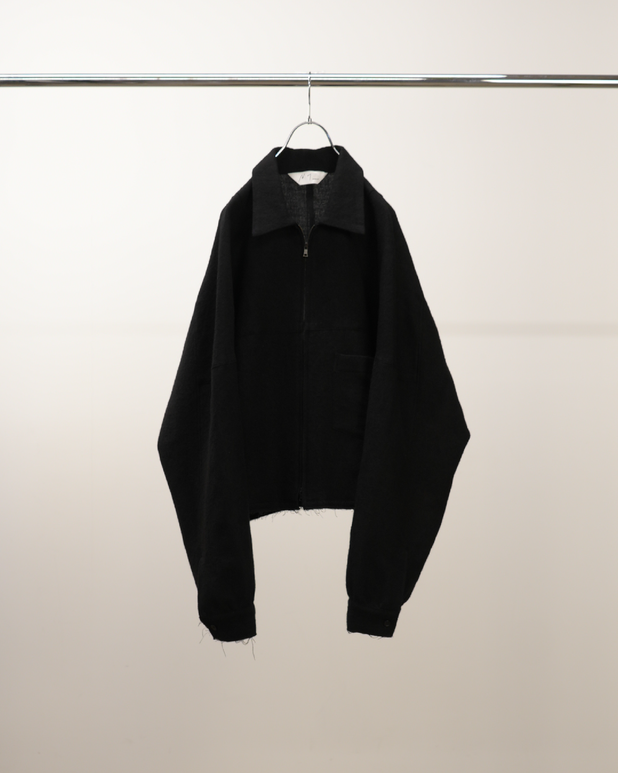 SHRINK WOOL SHORT ZIPUP SHIRT JACKET(BLACK)