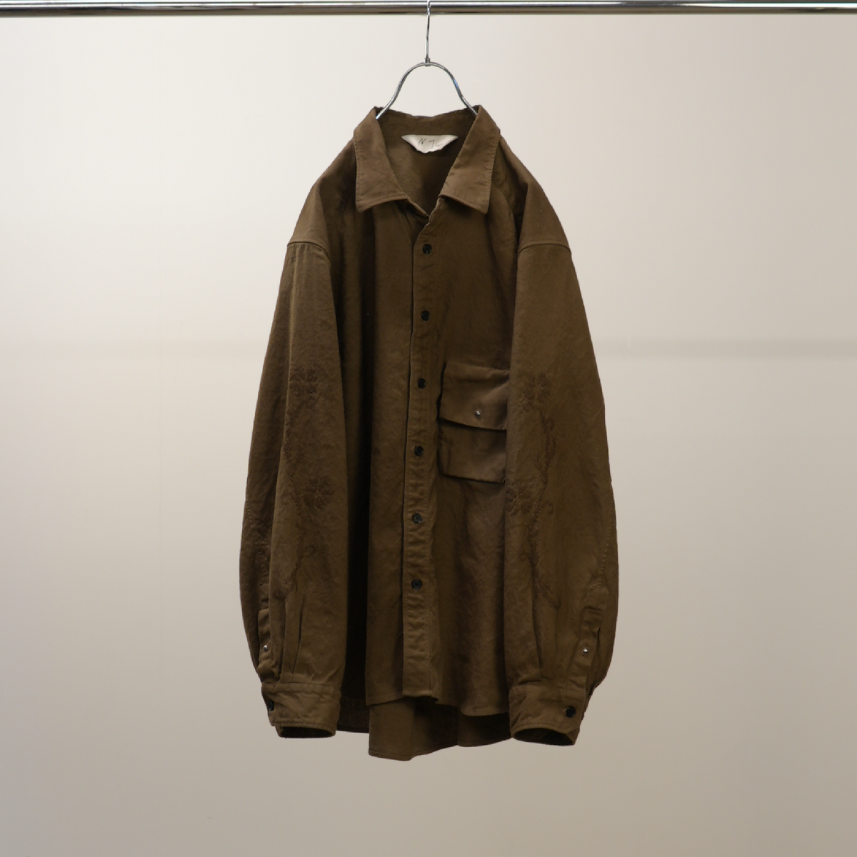 L/C NEP FLOWER EMBROIDERY OVER SHIRT(BROWN)