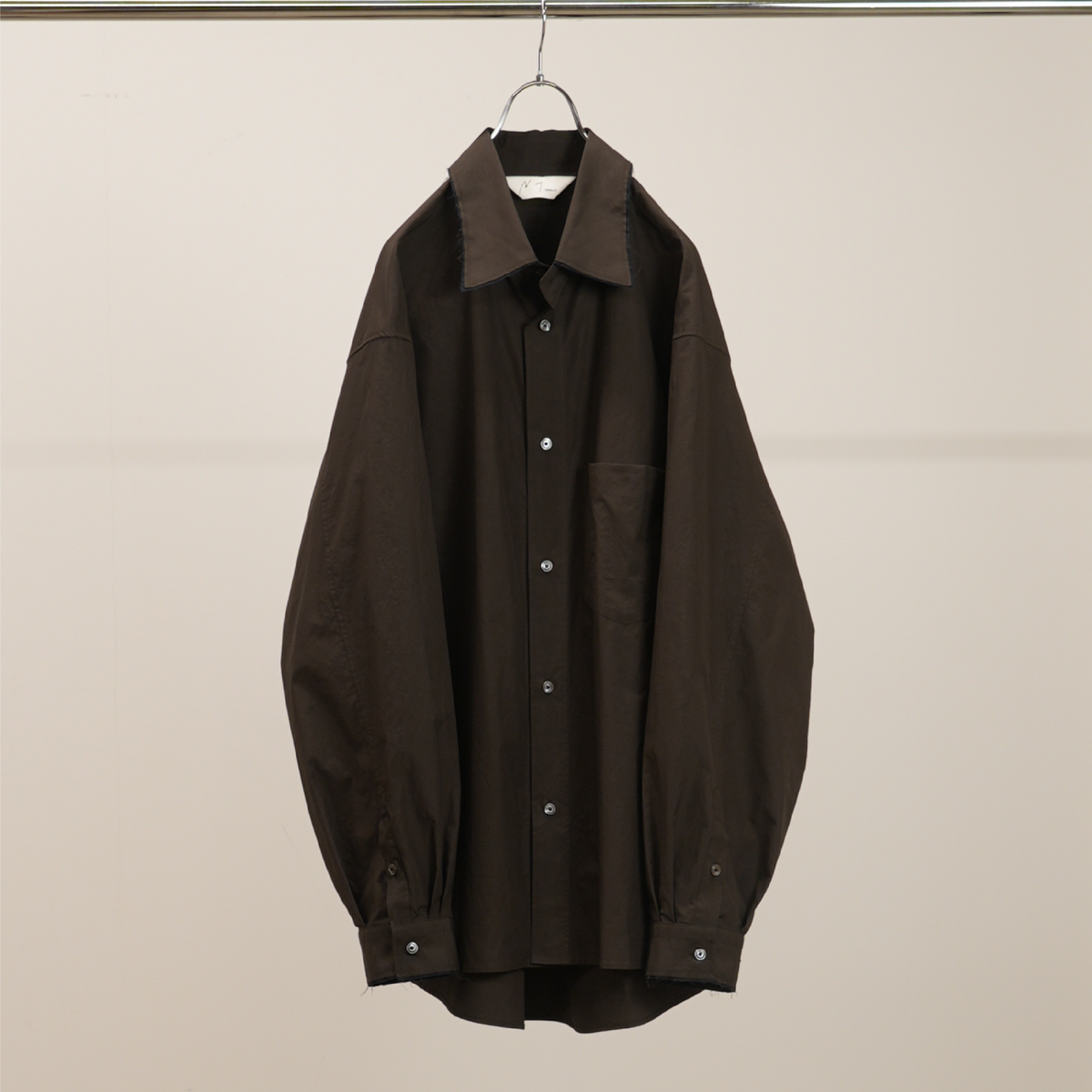 HIGH-COUNT FRAYED OVER SHIRT(BROWN)