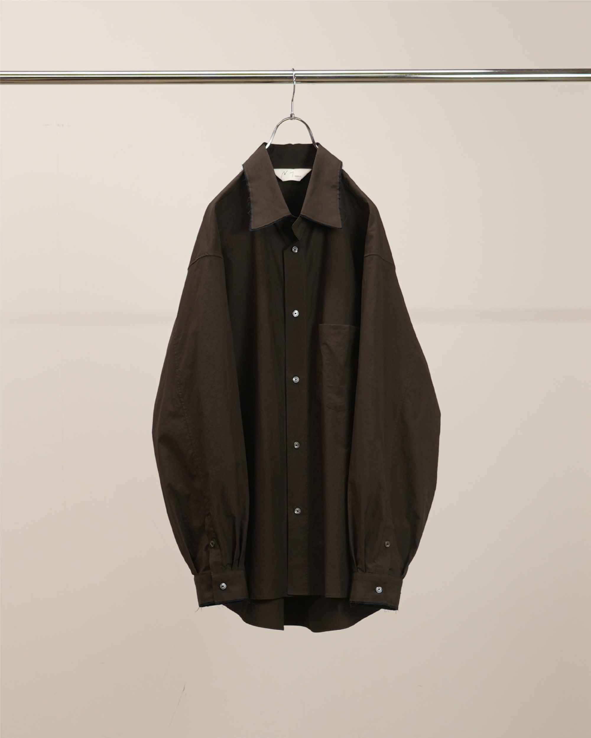 HIGH-COUNT FRAYED OVER SHIRT(BROWN)