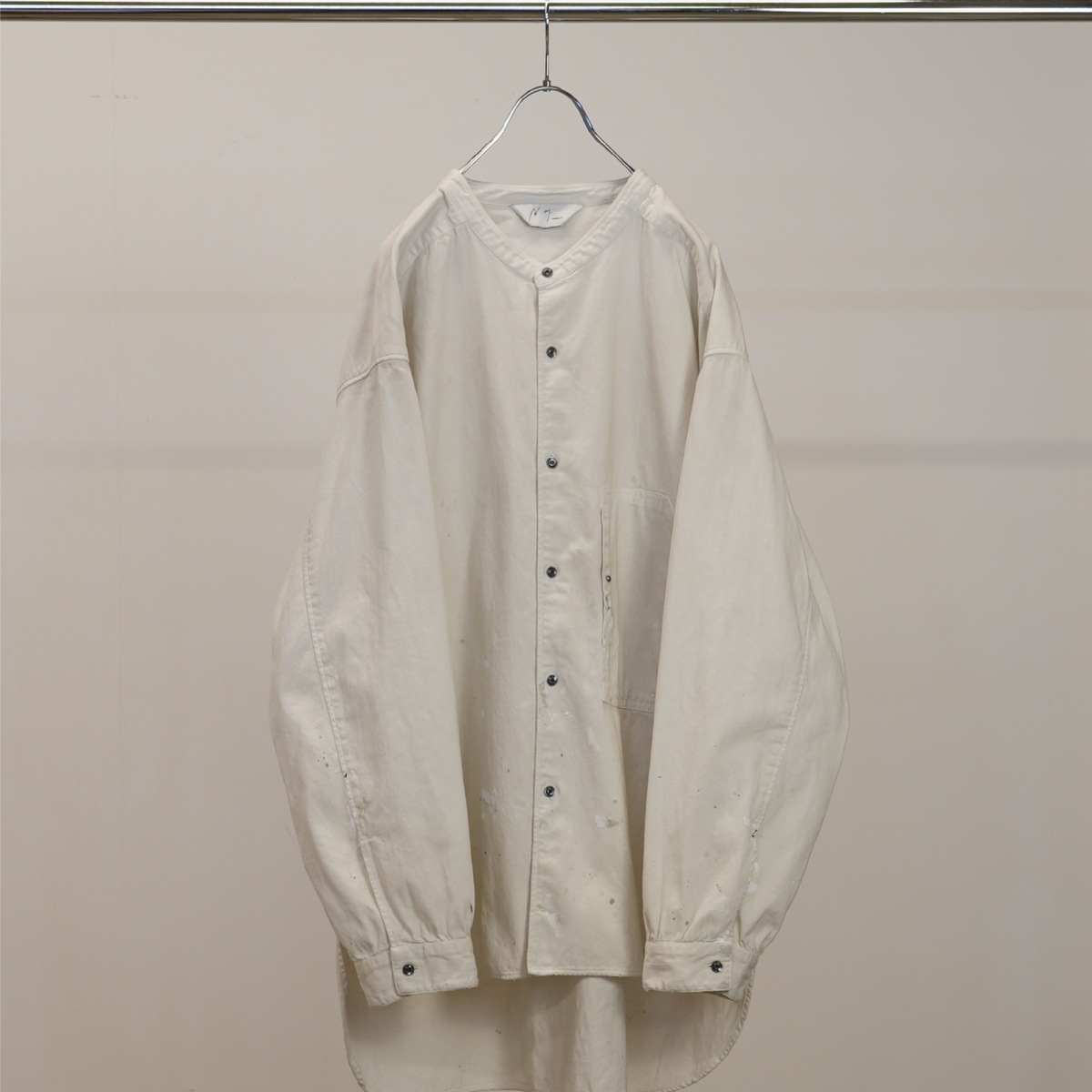 DENIM BAND COLLAR SHIRT(WHITE)