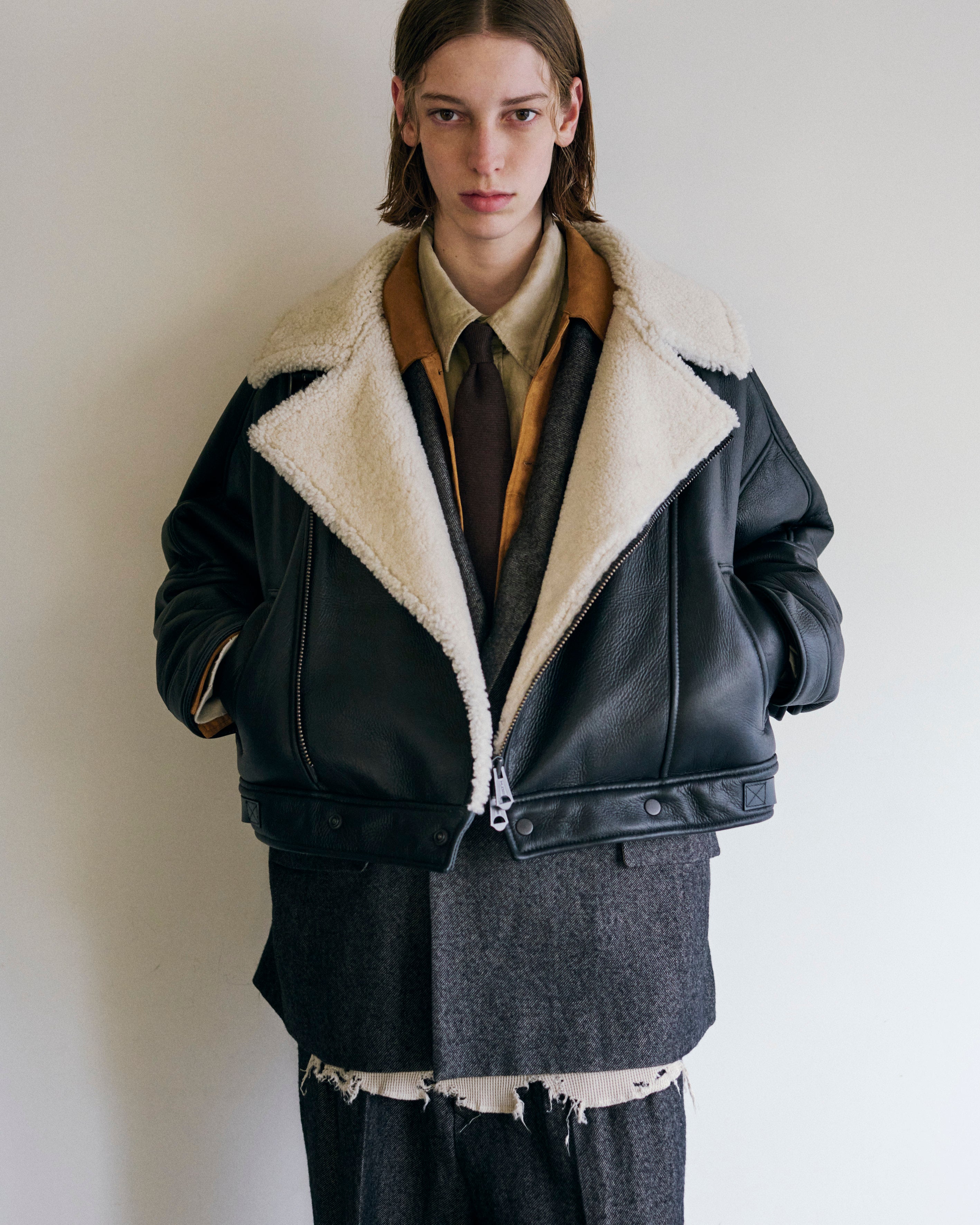 MOUTON DOUBLE JACKET(WHITE × BLACK)