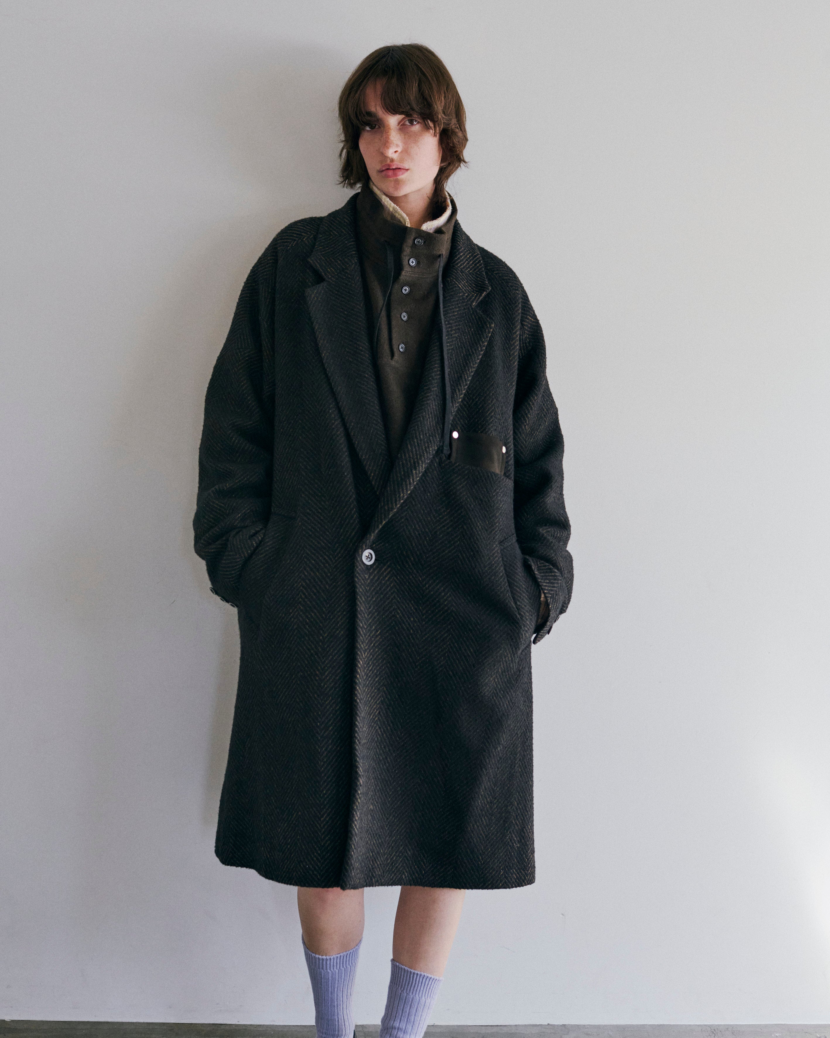 SEMI-DOUBLE CHESTER COAT(BROWN×BLACK)