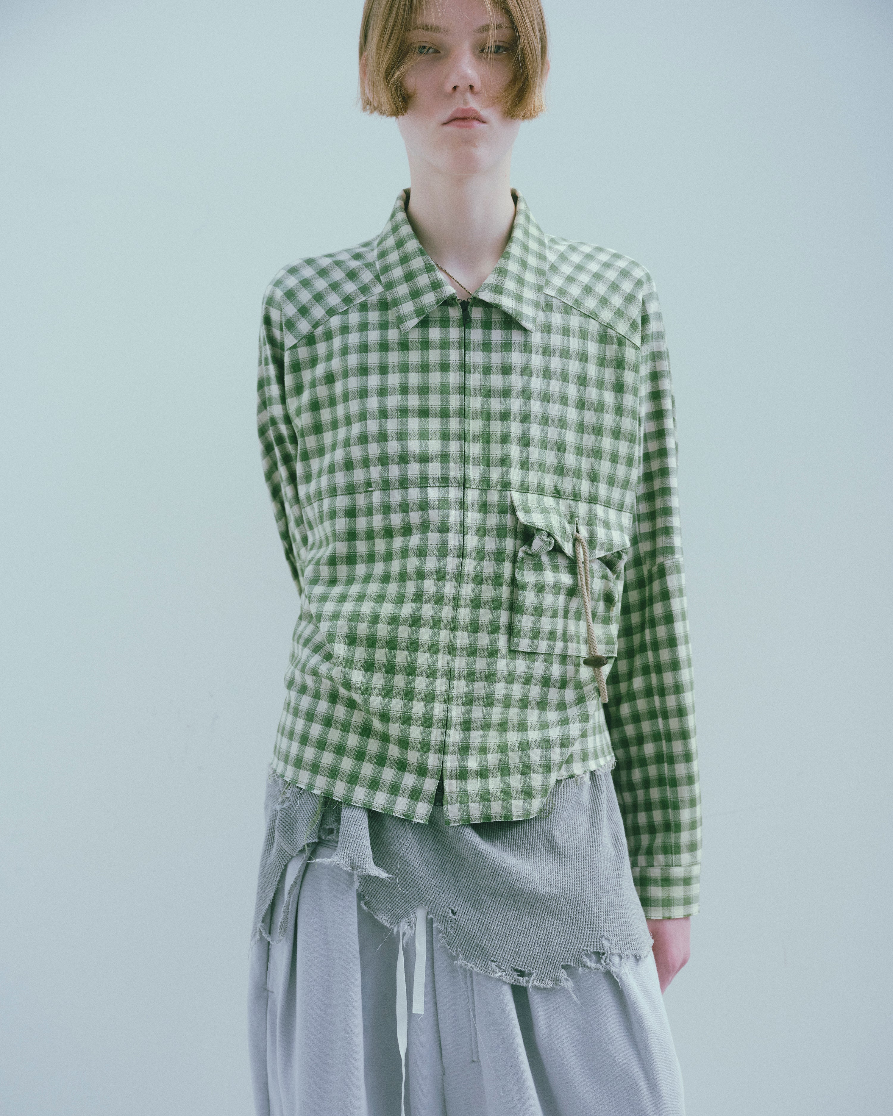 C/R CHECK SHORT ZIPUP SHIRT(GREEN)