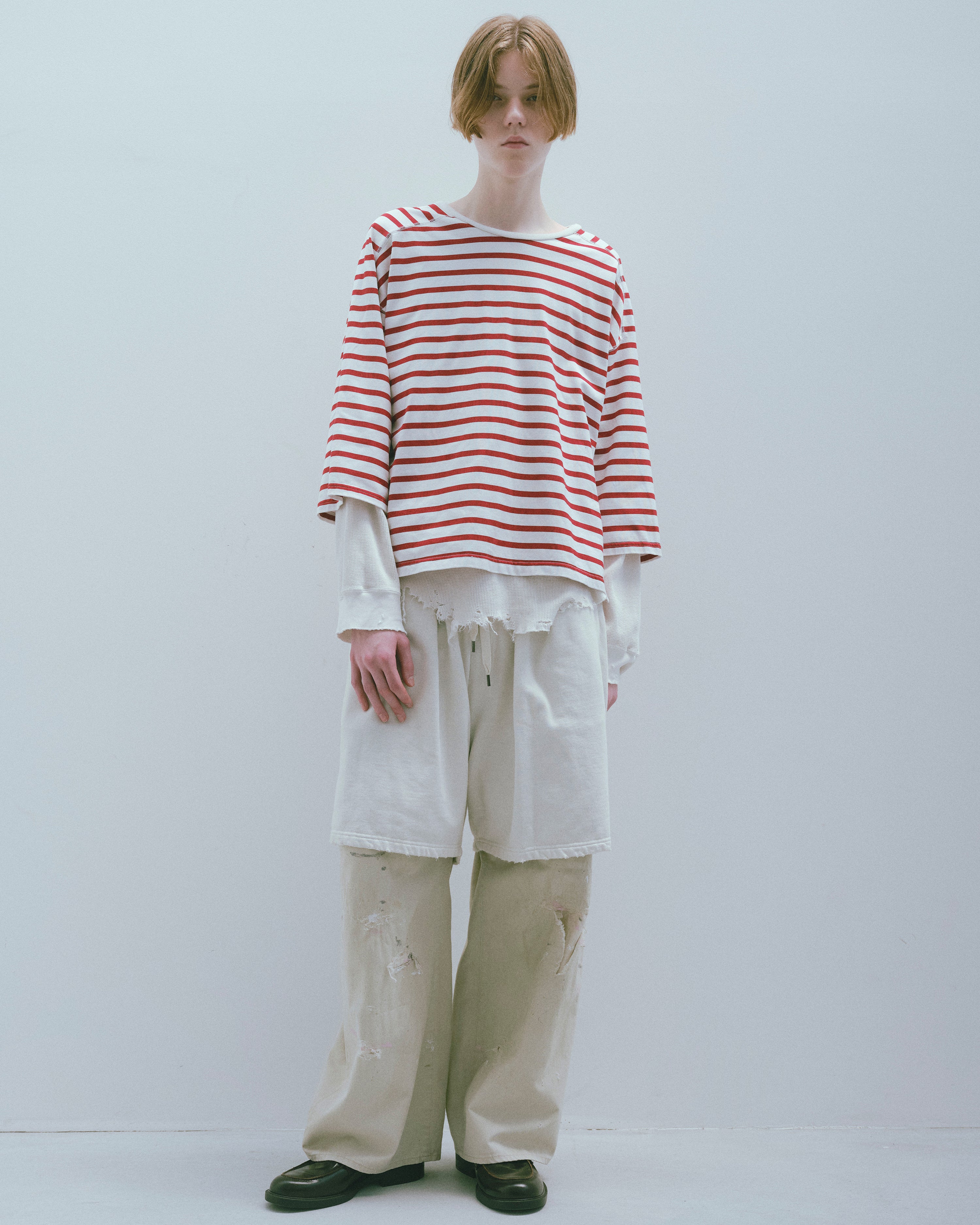 BORDER LAYERED LS SHIRT(WHITE/RED)