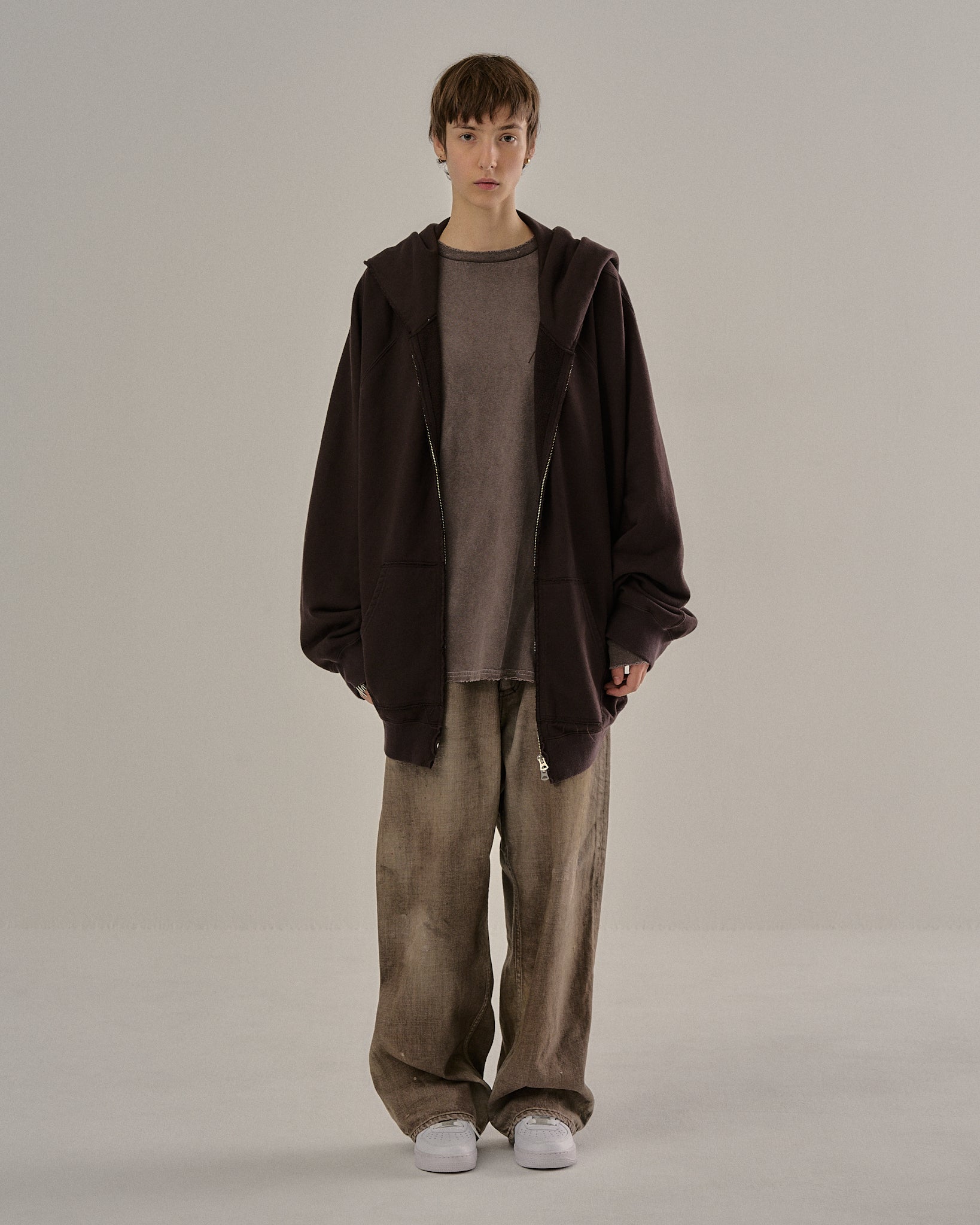 SWEAT HOODIE COAT(BROWN)