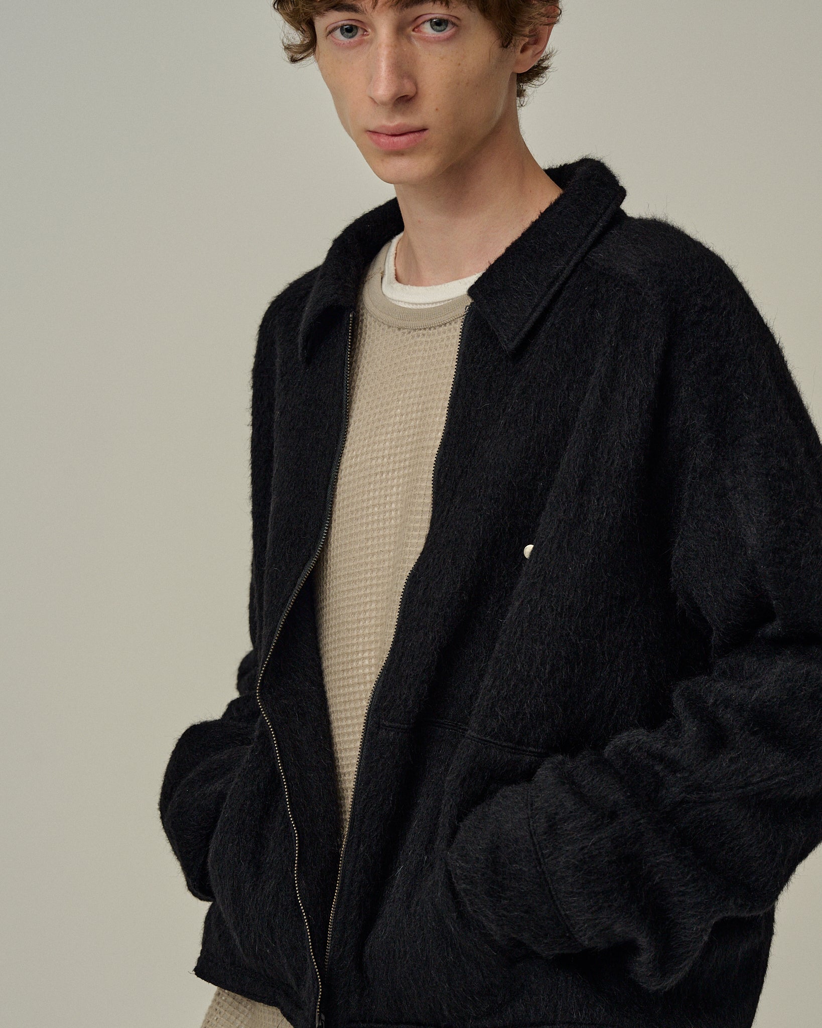 SHAGGY ZIP UP SHIRT(BLACK)