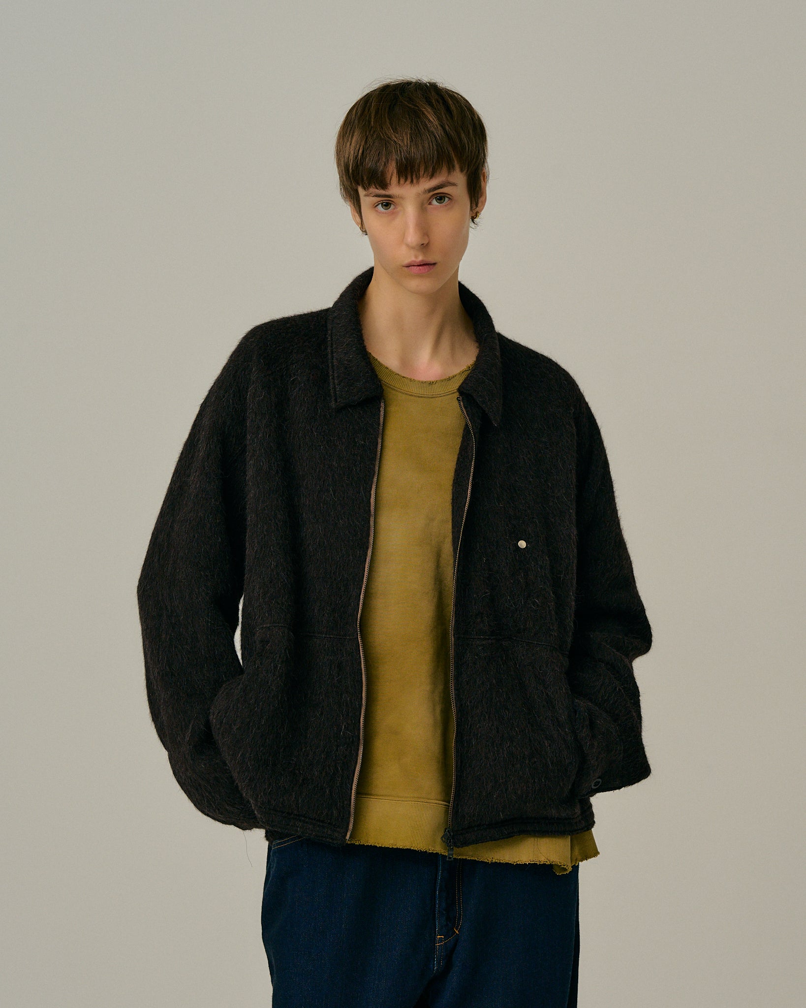 SHAGGY ZIP UP SHIRT(BROWN)