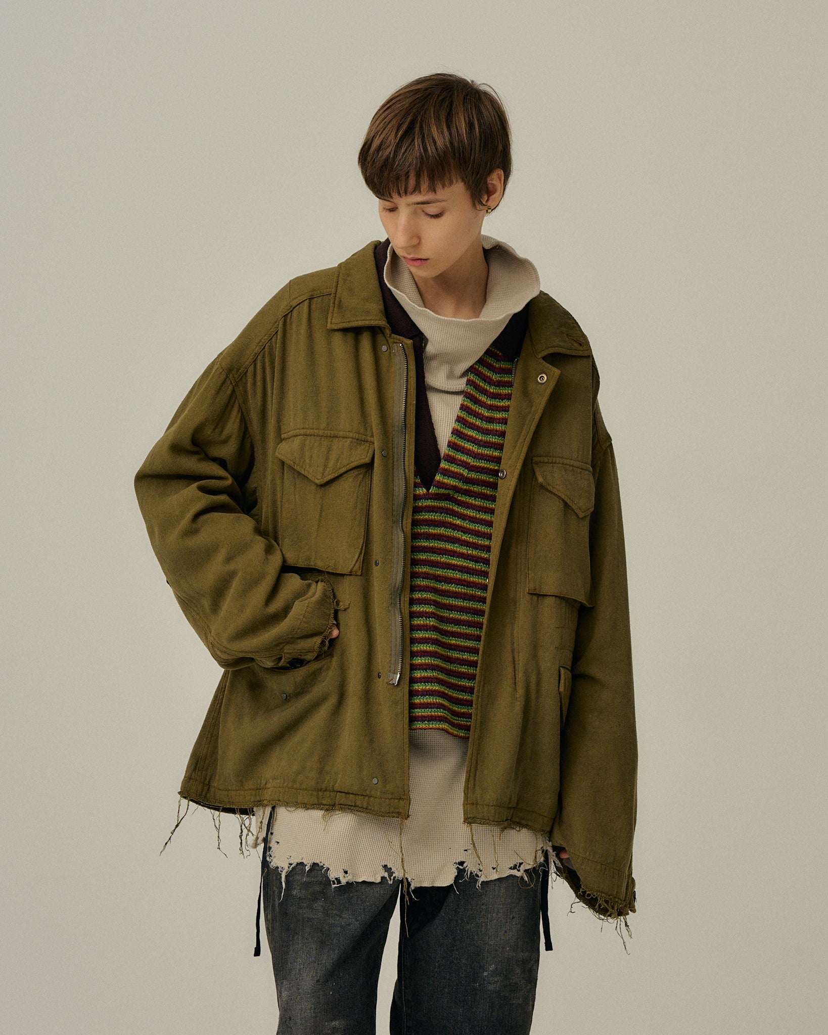 SILK SUEDE FIELD JACKET(KHAKI)