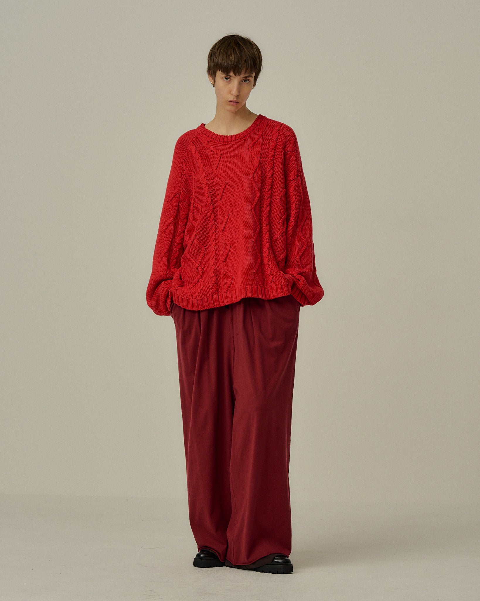 CABLE STICH KNIT(RED)