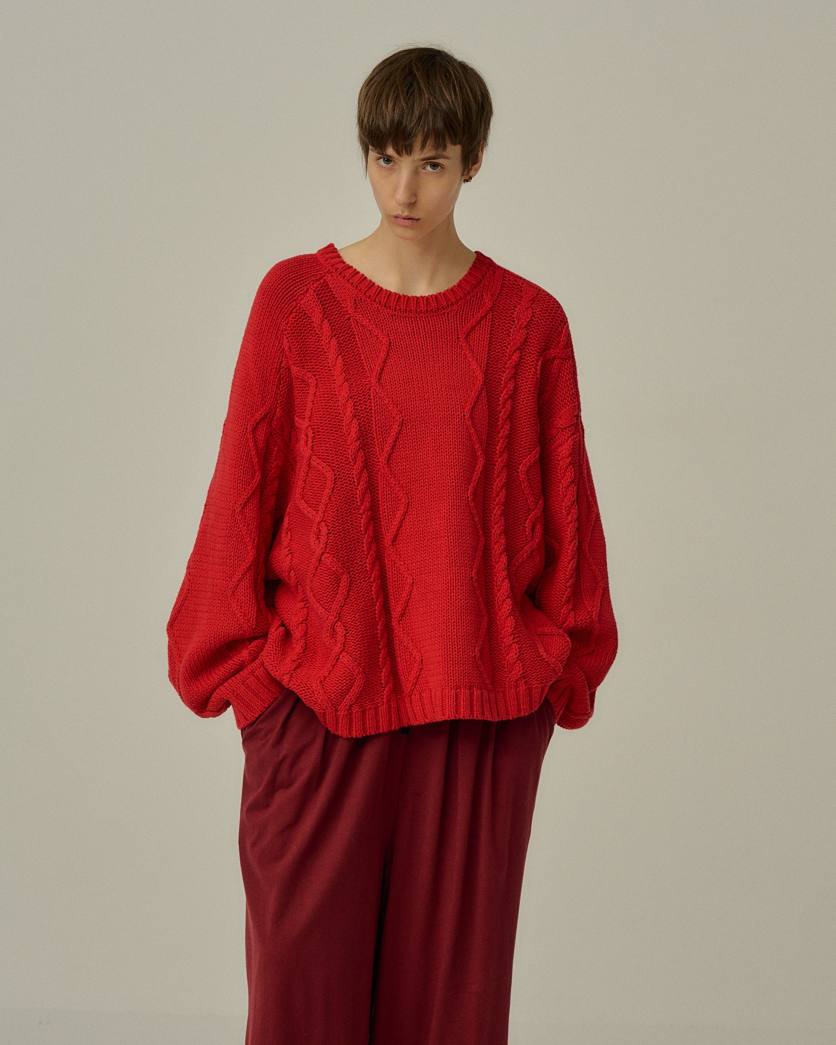 CABLE STICH KNIT(RED)