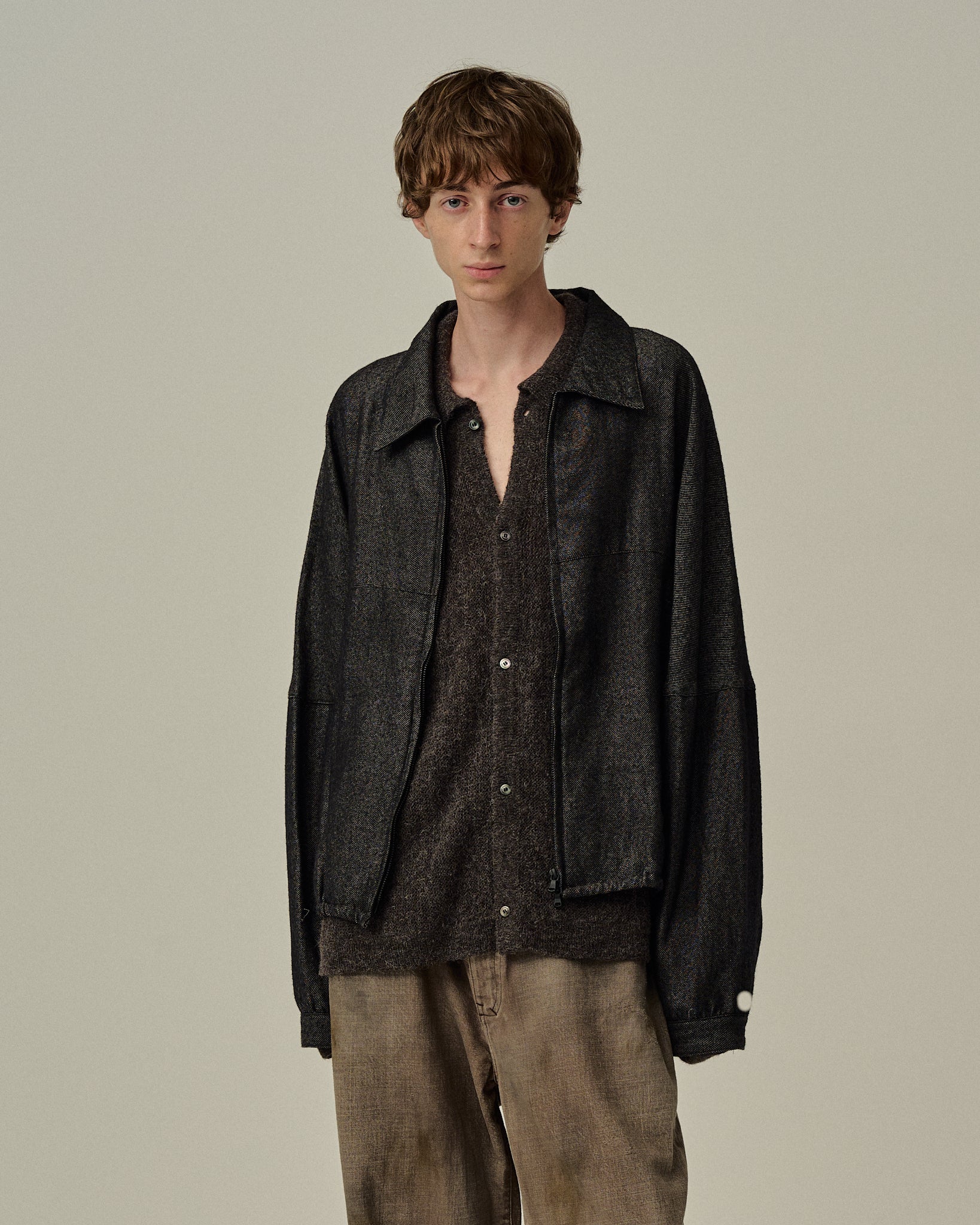 SHRINK WOOL SHORT ZIPUP SHIRT JACKET(BROWN)