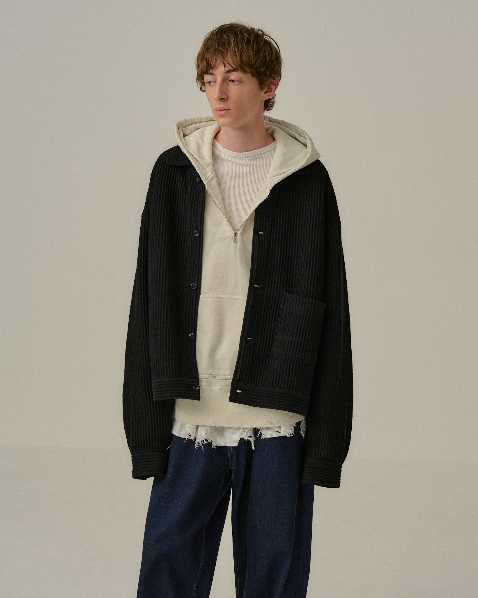 WOOL CORDUROY WORK SHIRT JACKET(BLACK)