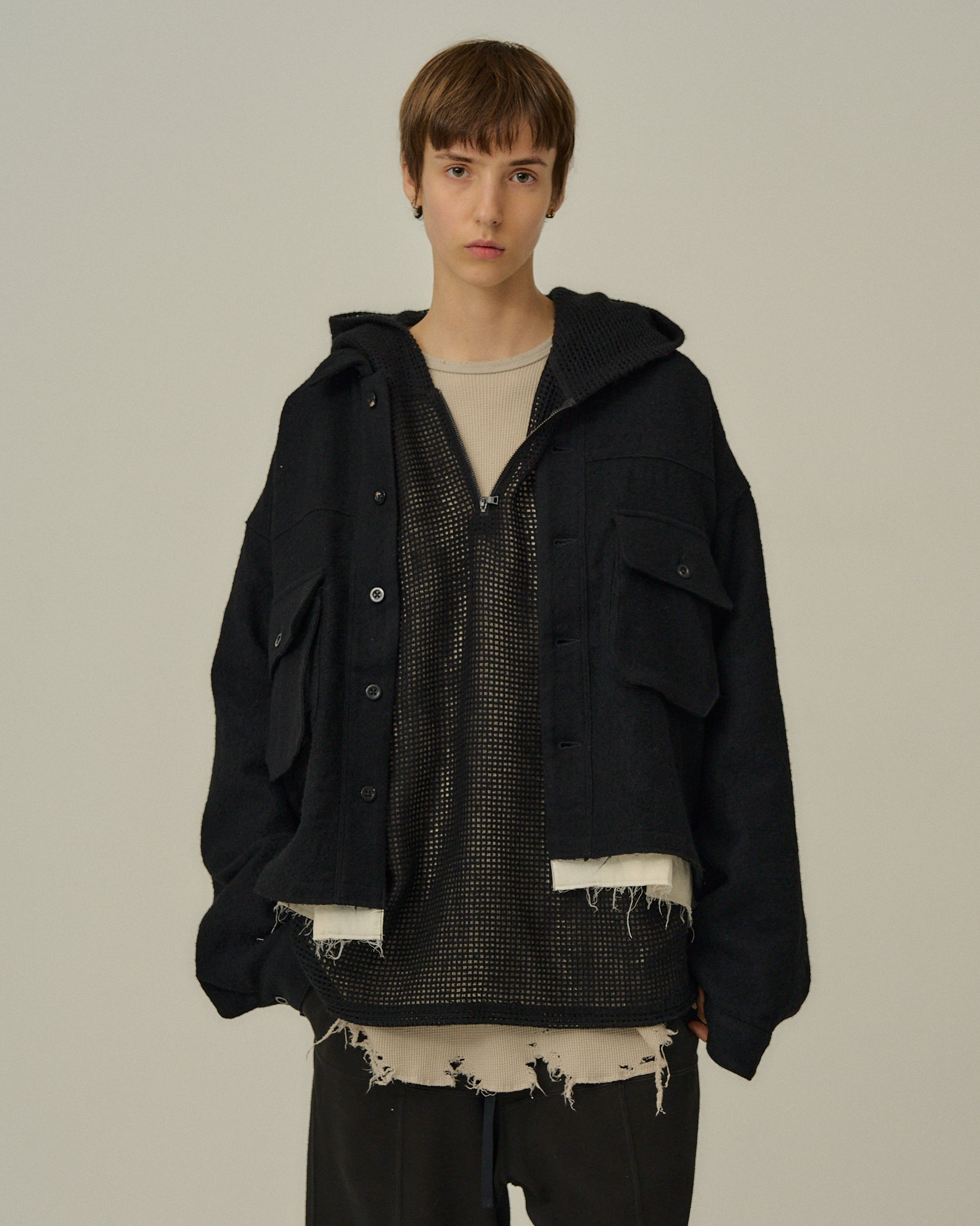 SHRINK WOOL LAYERING JACKET(BLACK)