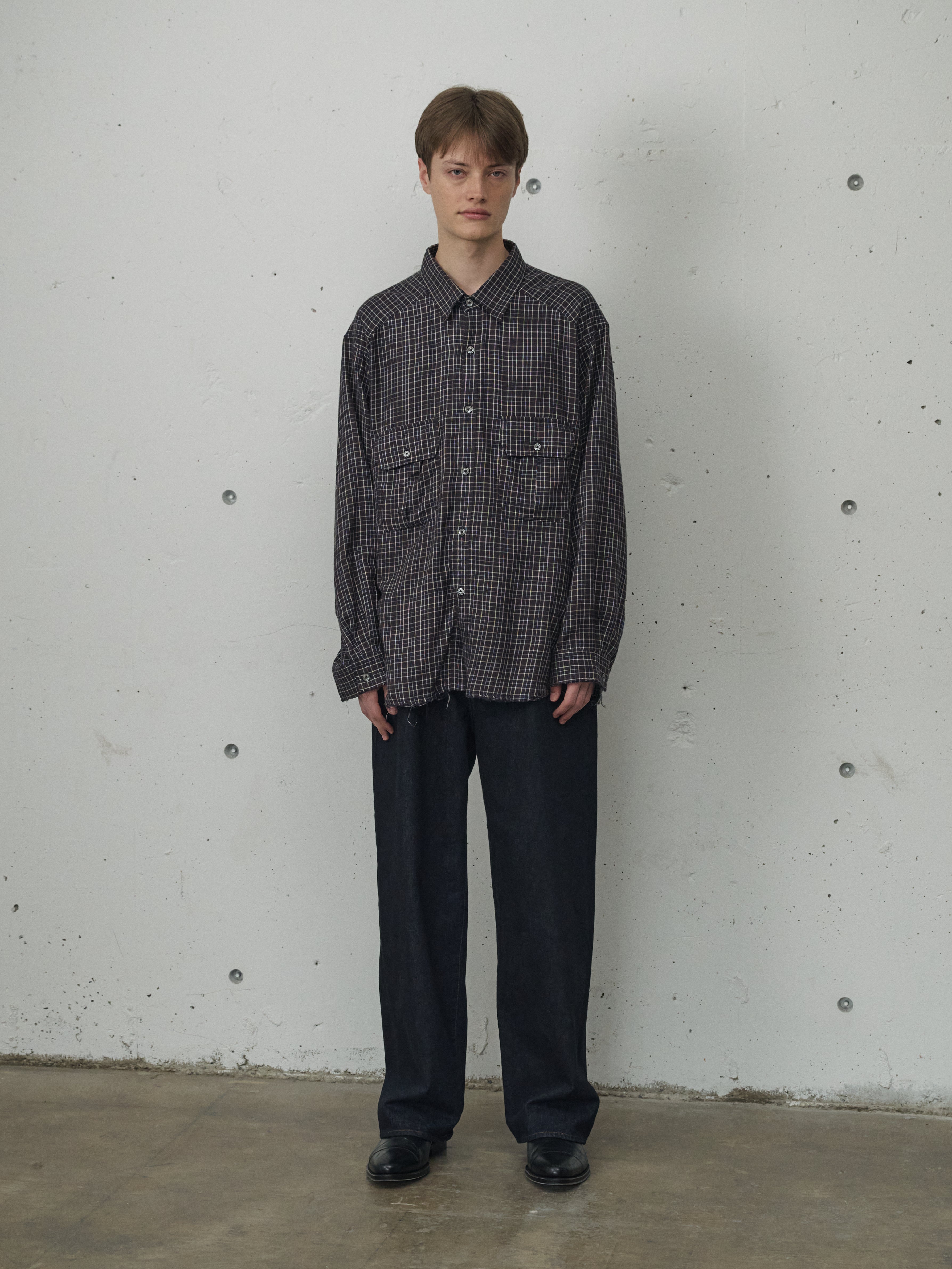 NEL CHECK OVER WORK SHIRT(NAVY)