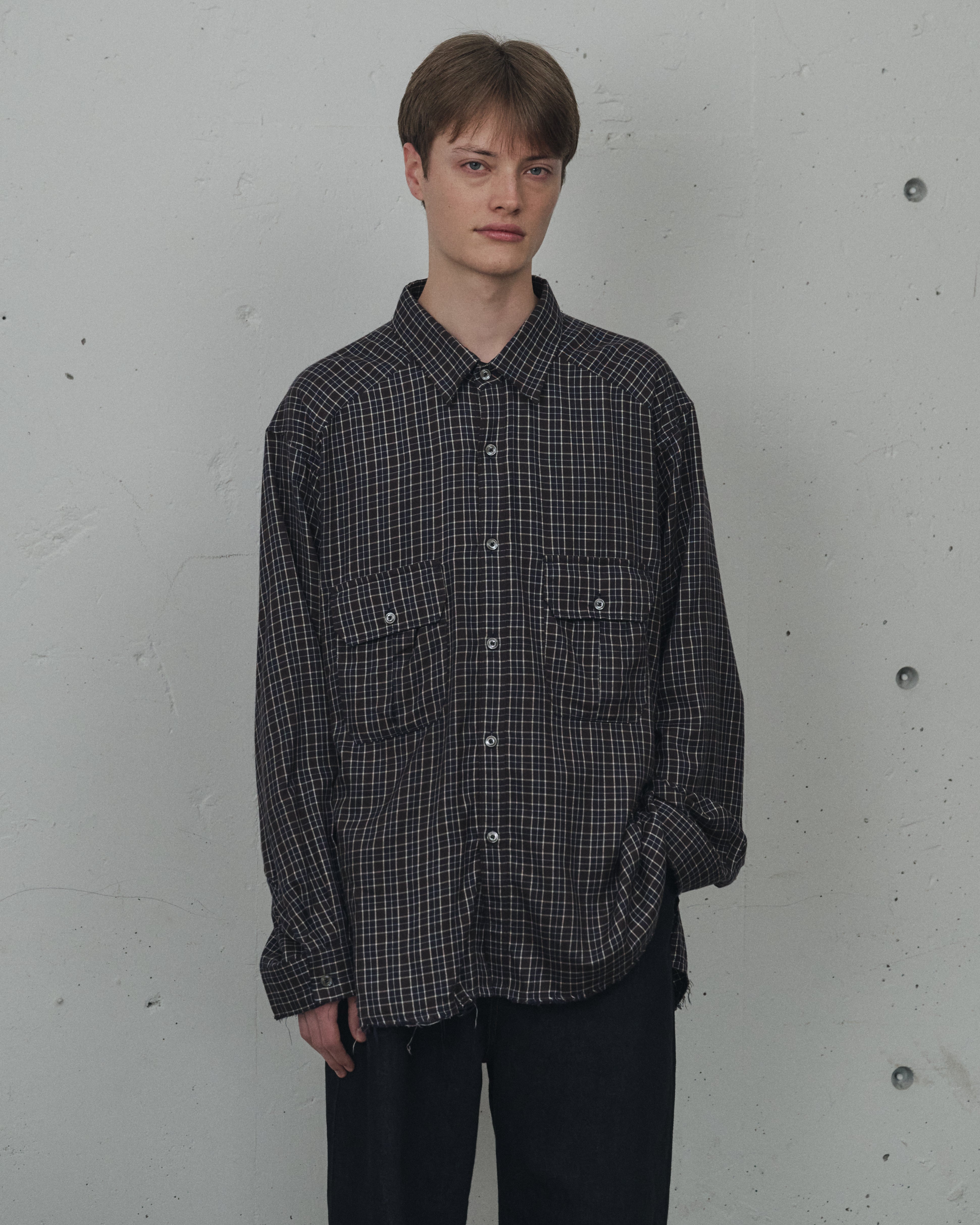 NEL CHECK OVER WORK SHIRT(NAVY)