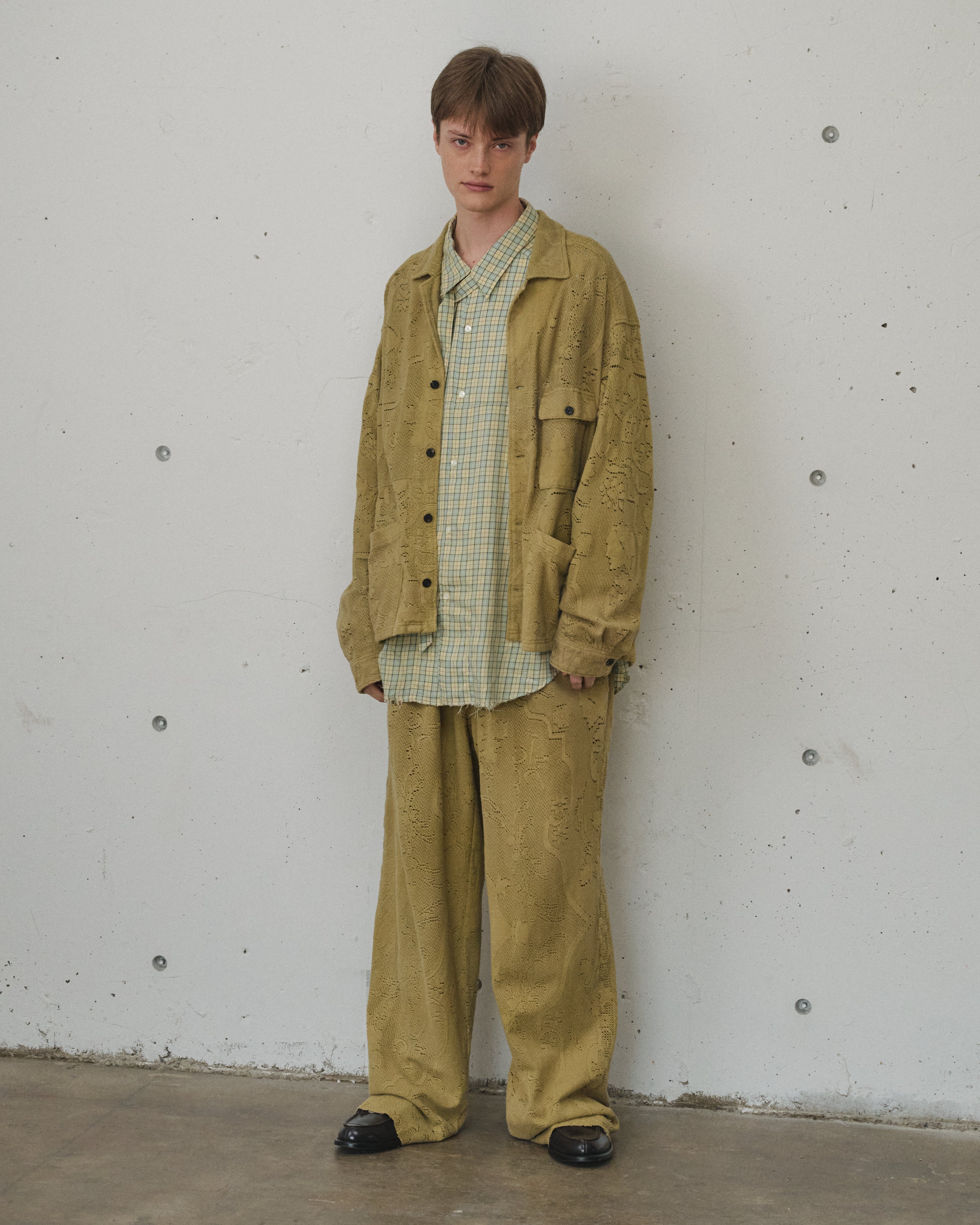 AGING LACE WORK SHIRT(MUSTARD)