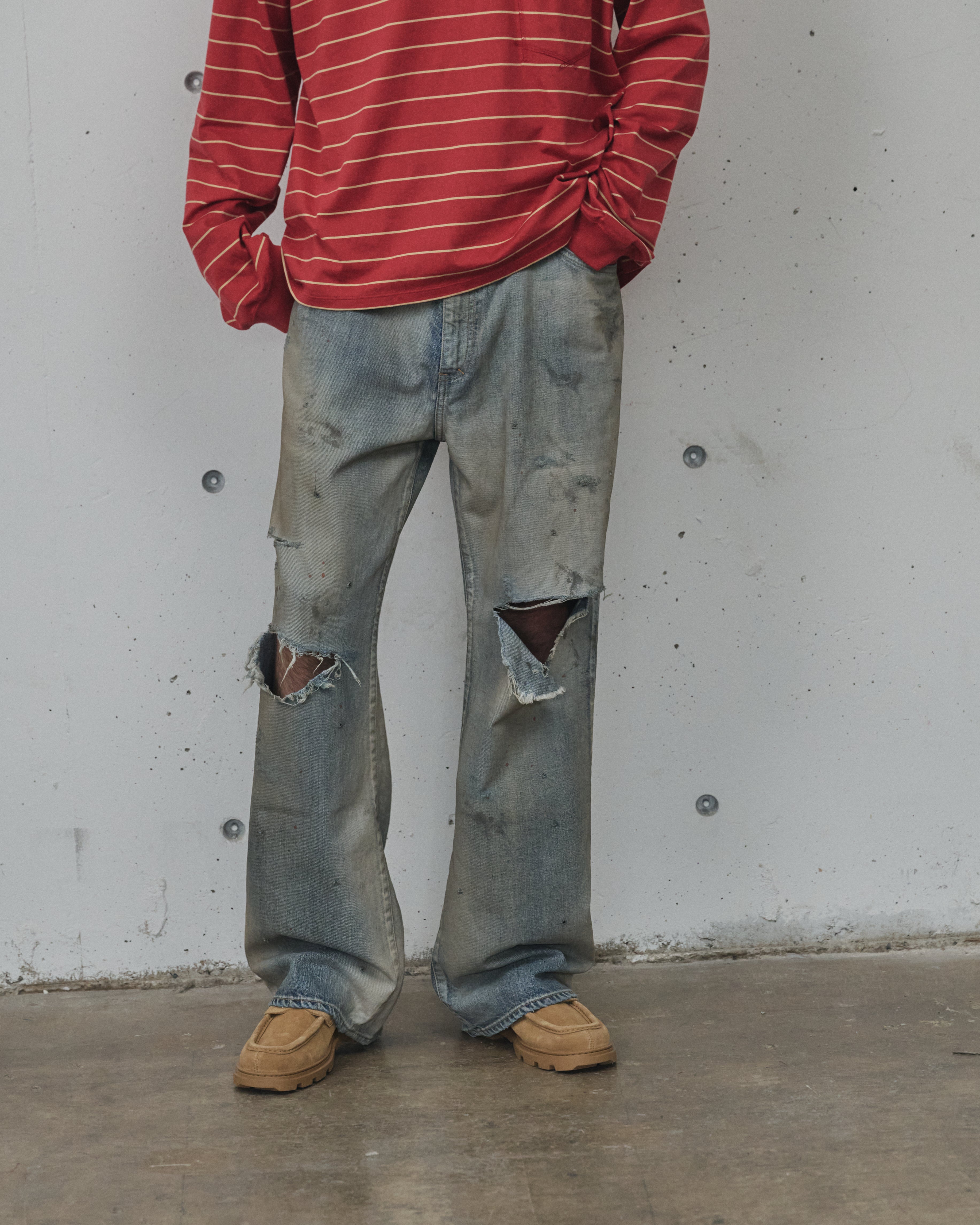CRASH MIDDLE STRAIGHT 5P DENIM PANTS(INDIGO)