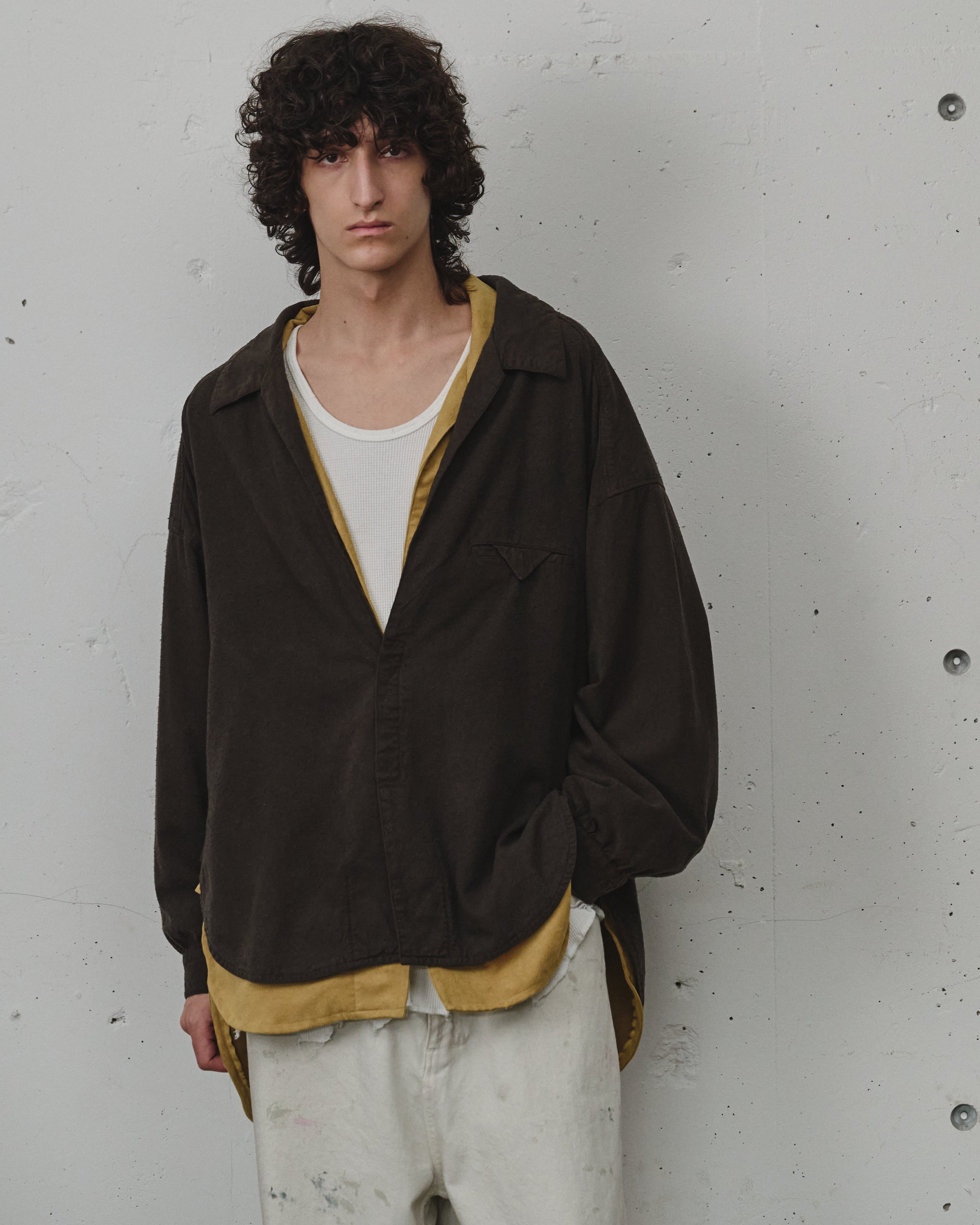 トップス ANCELLM SILK NEP LONG SHIRT SILK NEP LONG SHIRT(BROWN)