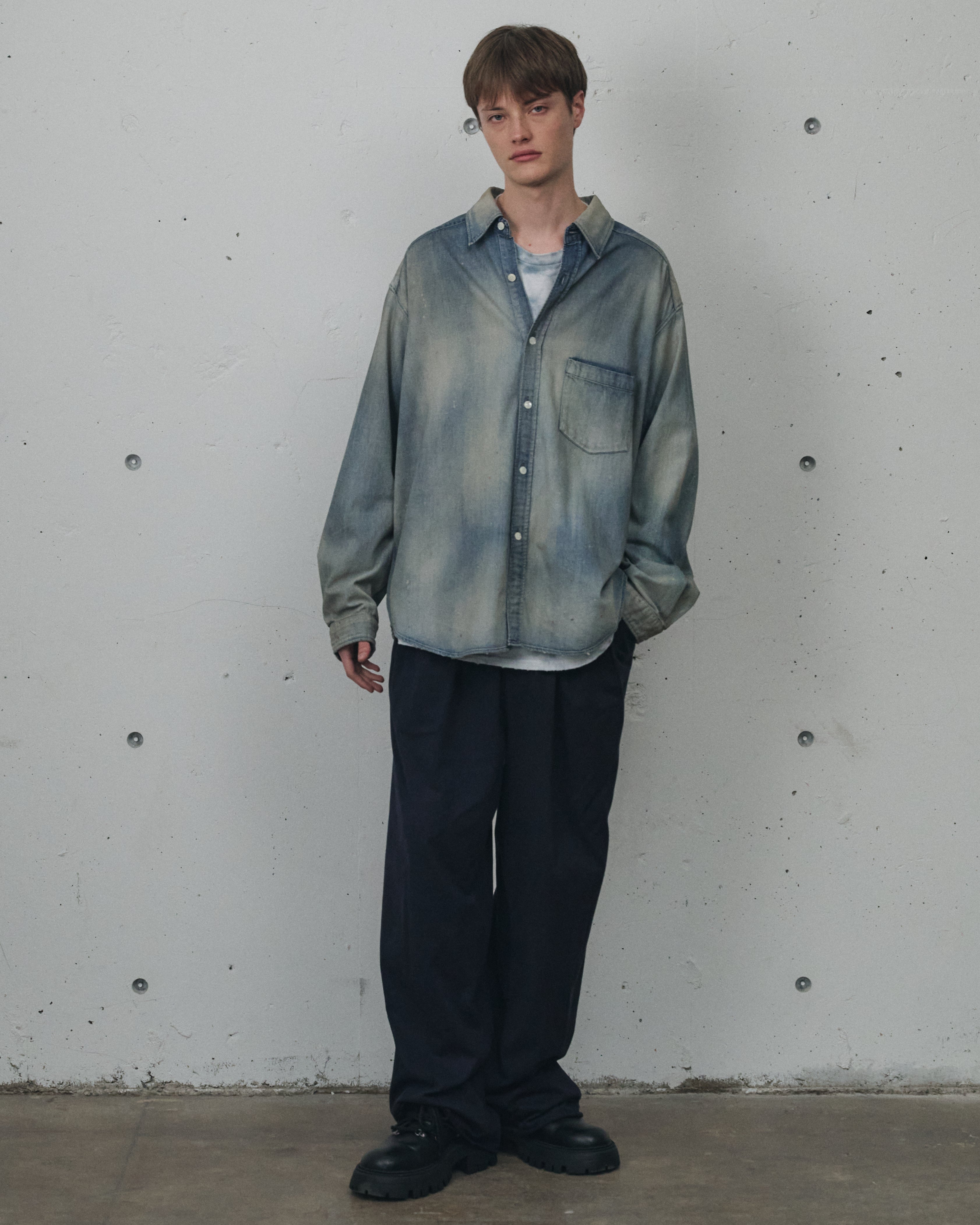 DRAPE WIDE EASY CUT SLACKS(NAVY)