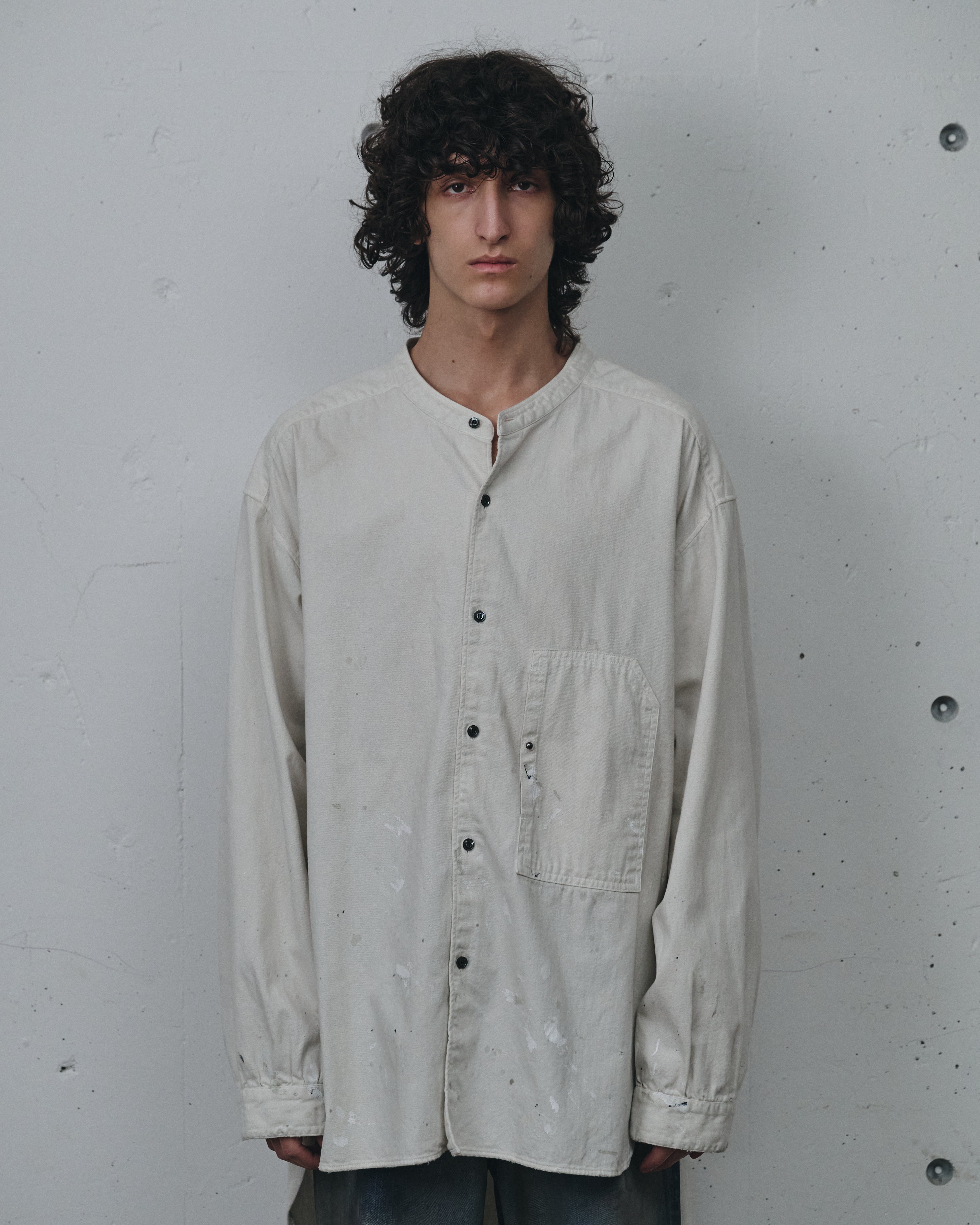 DENIM BAND COLLAR SHIRT(WHITE)