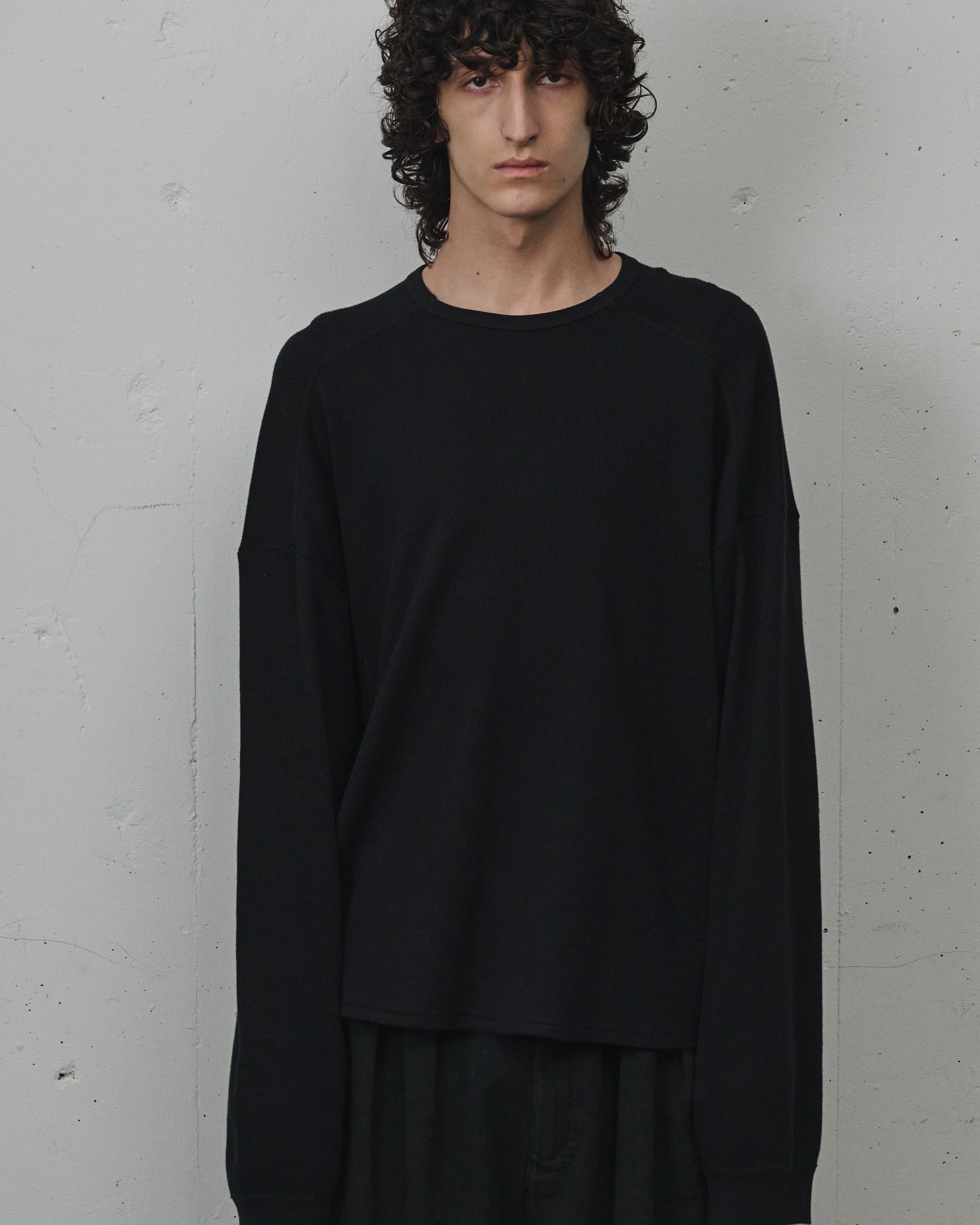 WAFFLE CREW NECK LS(BLACK)
