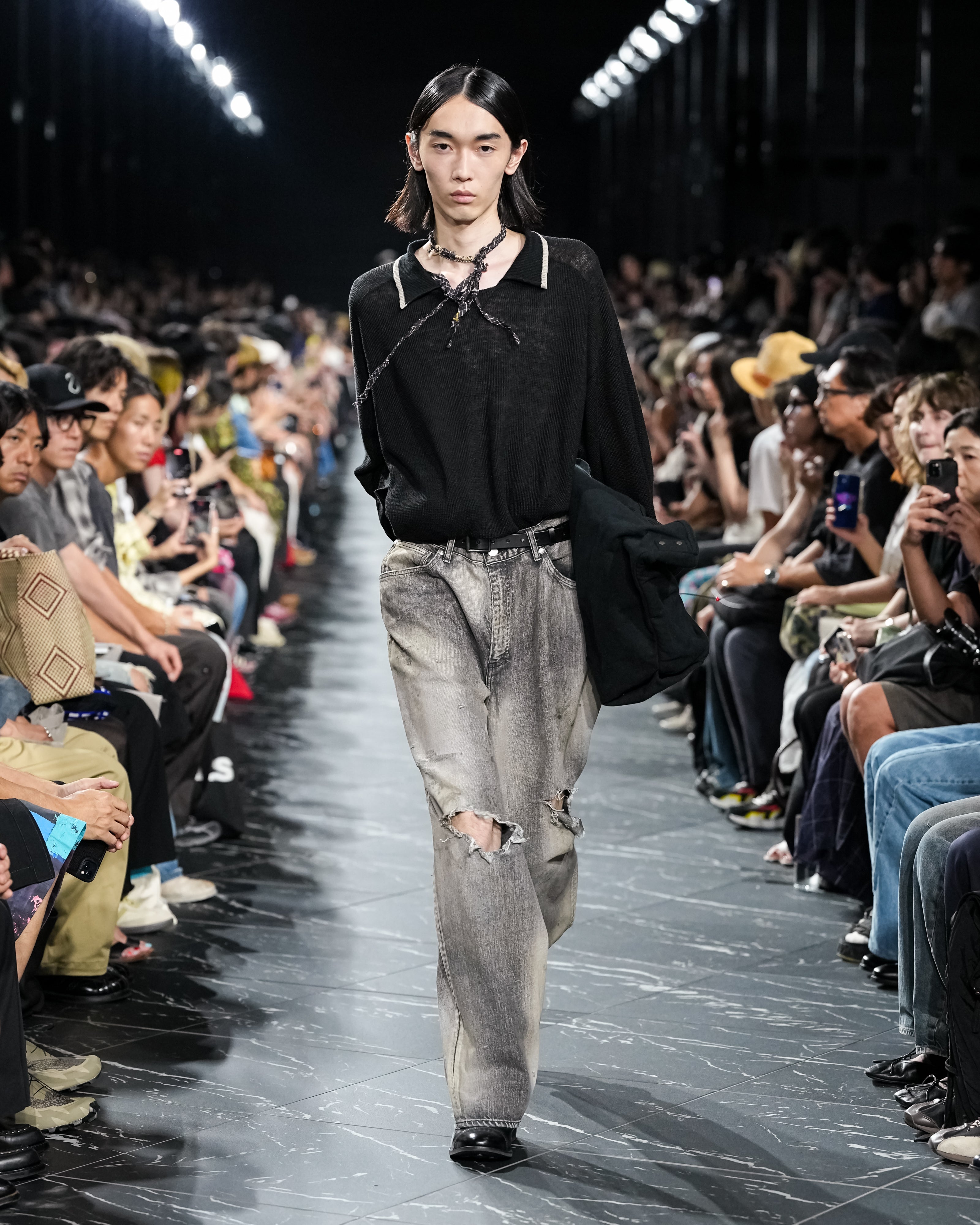 CRASH MIDDLE STRAIGHT 5P DENIM PANTS(BLACK)