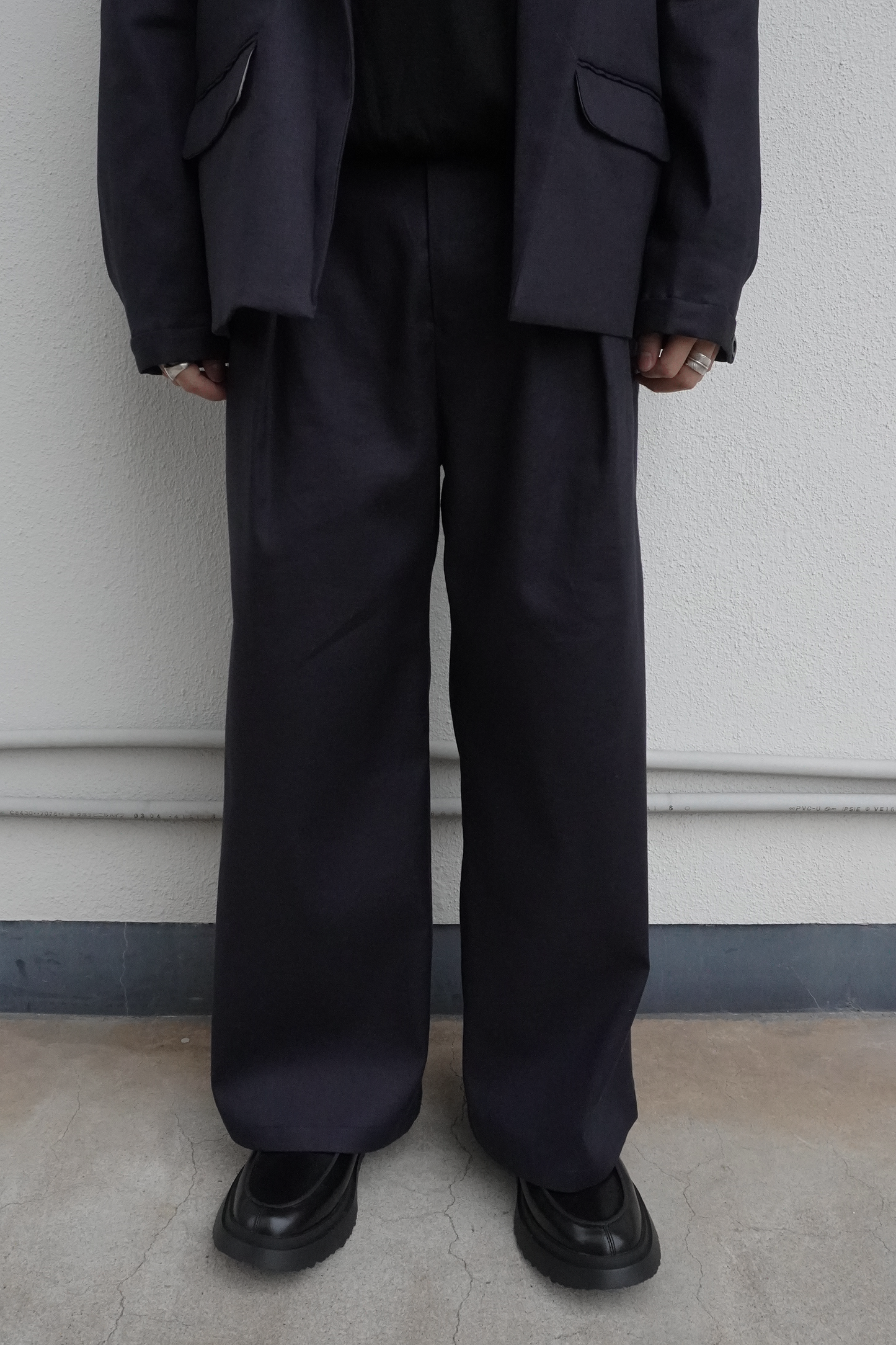 L/P WIDE SLACKS(NAVY)