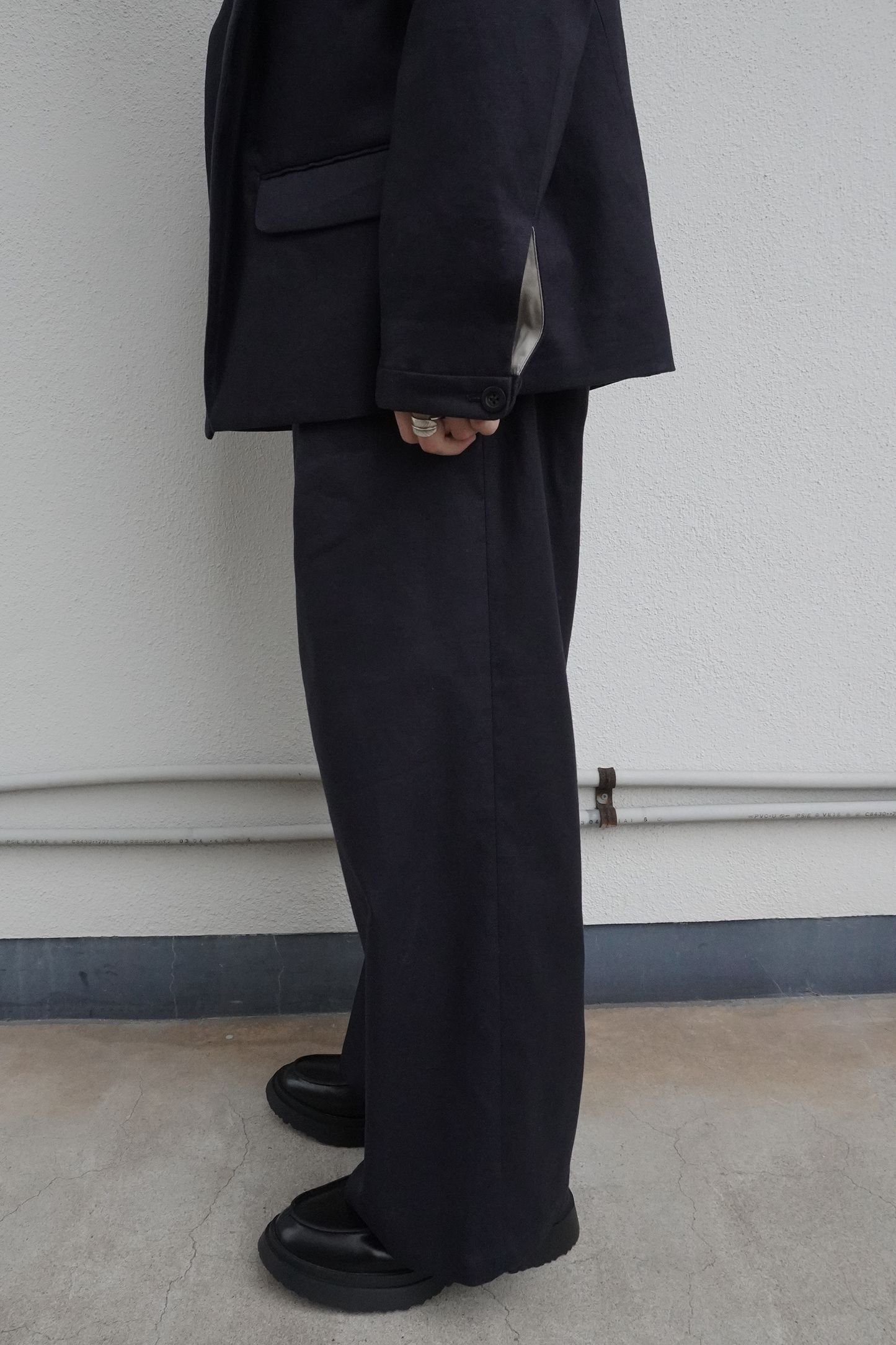 L/P WIDE SLACKS(NAVY)