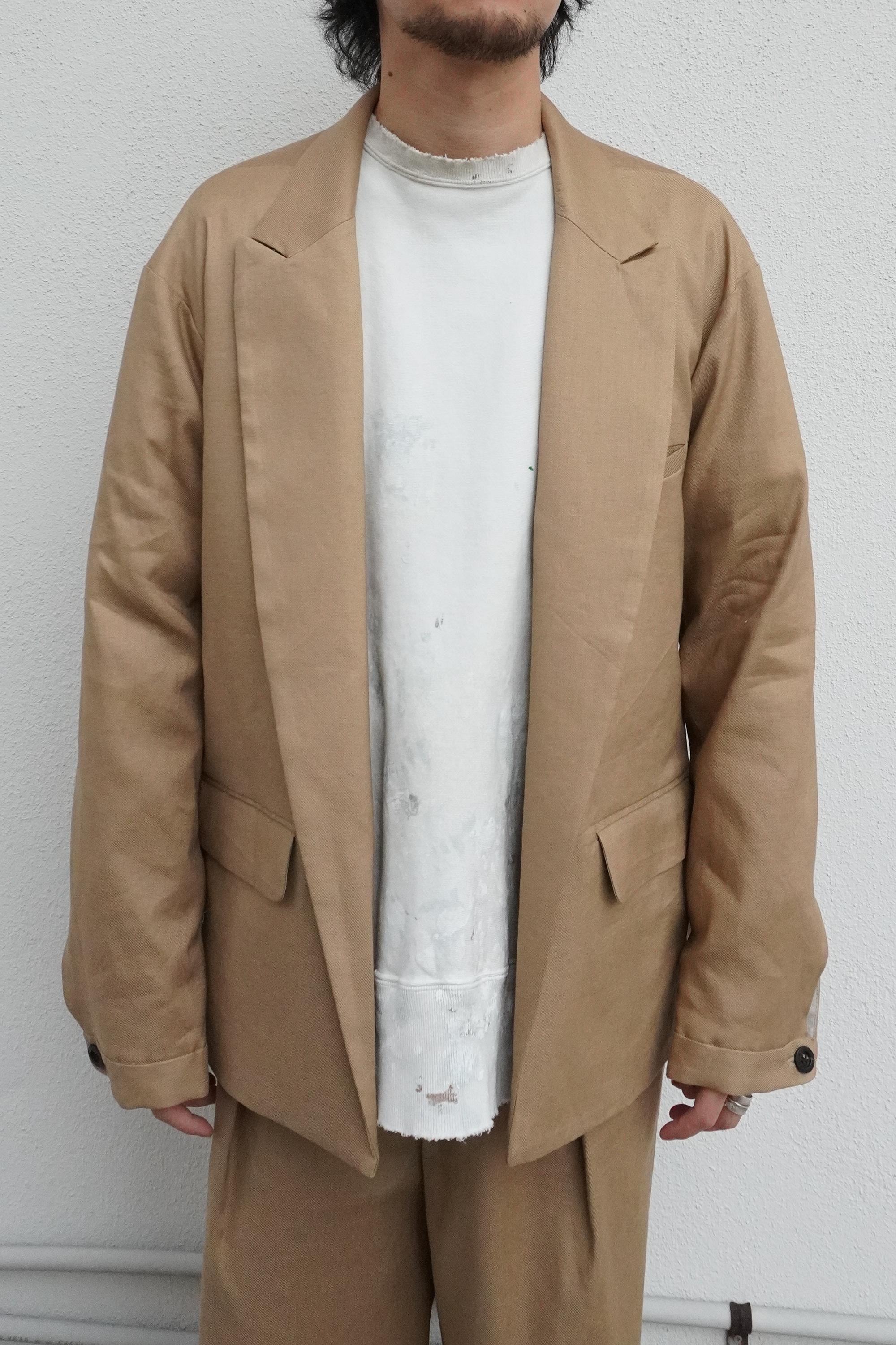 [30%OFF]BUTTONLESS TAILORED JACKET(BEIGE)