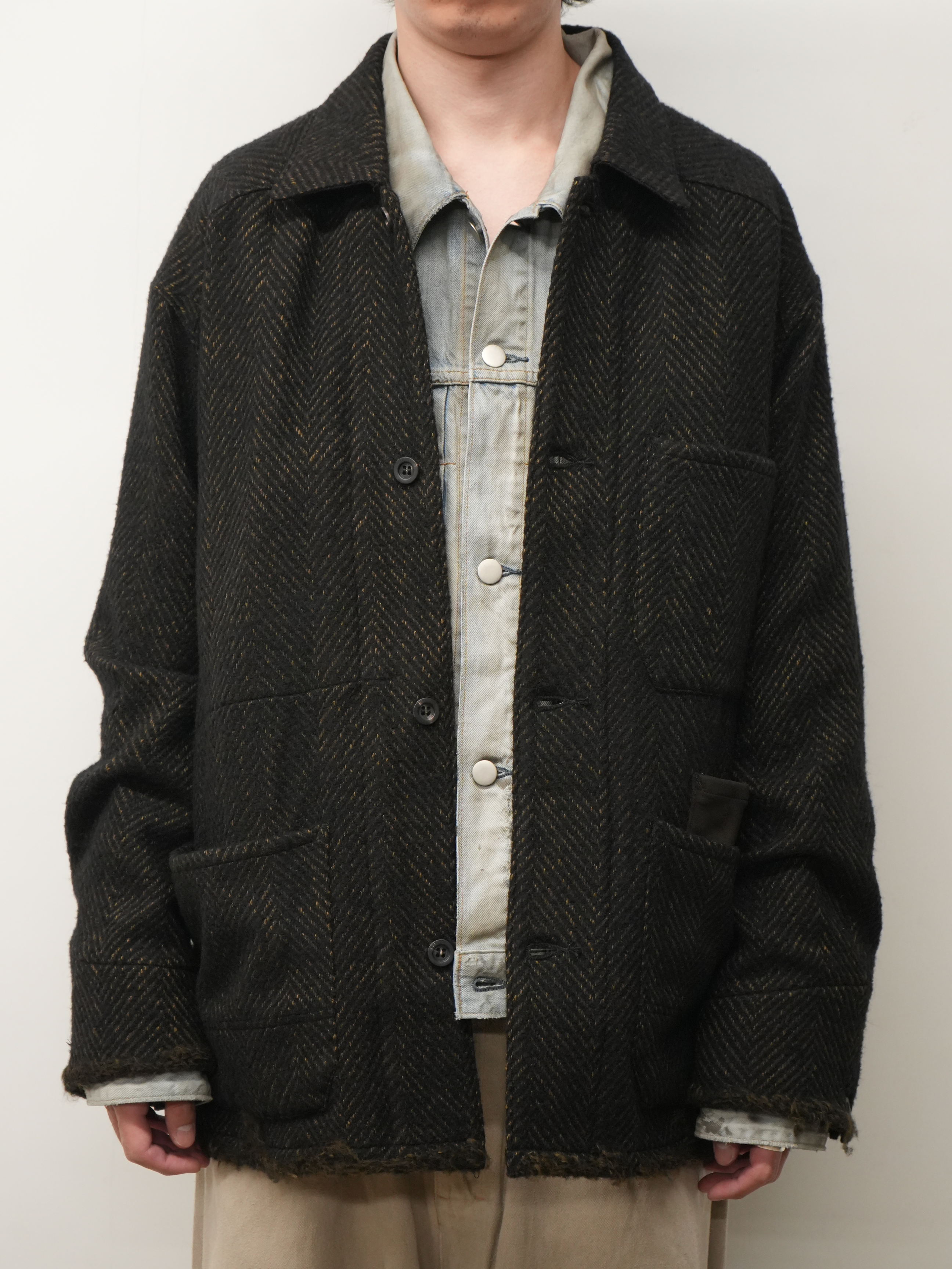 DAMAGE WOOL HERRINGBONE COVER ALL(BROWN×BLACK)