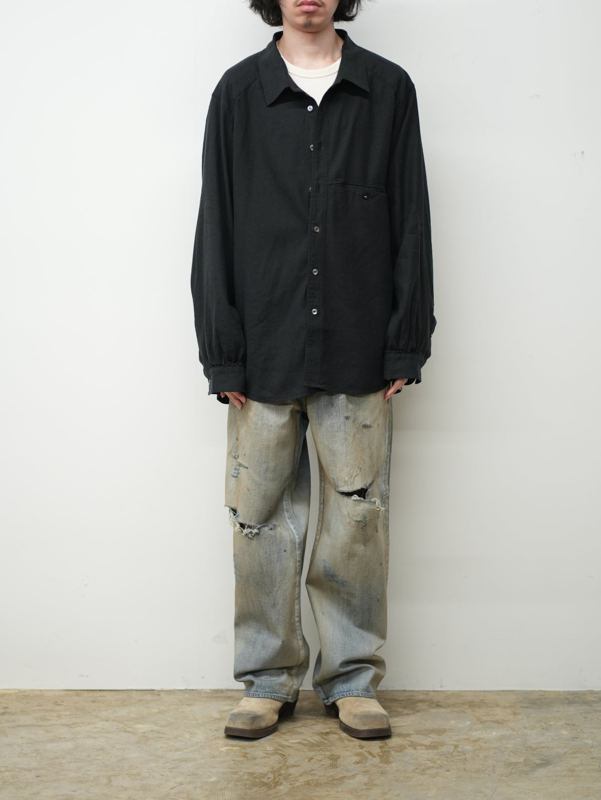 L/S NEP BOXY SHIRT(BLACK)