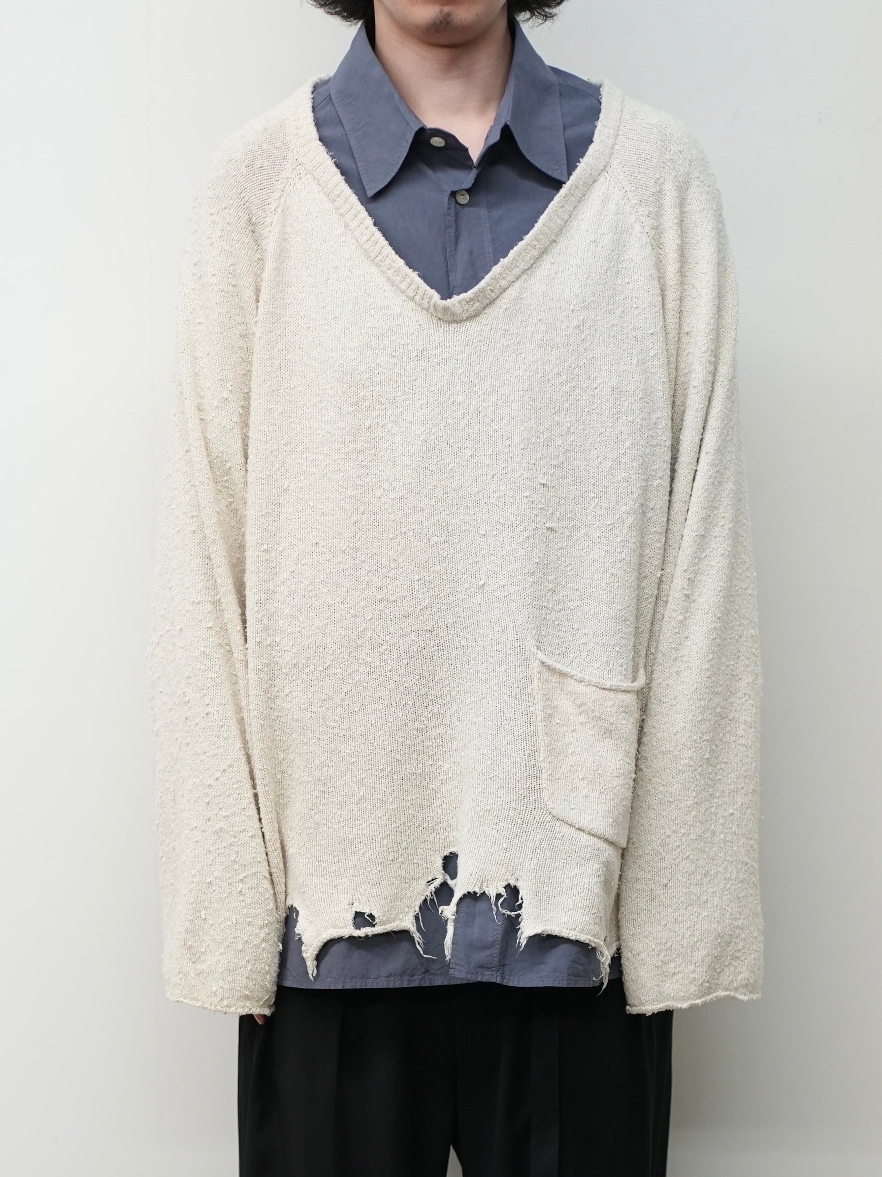 DAMAGE SILK UVNECK KNIT(OFF)