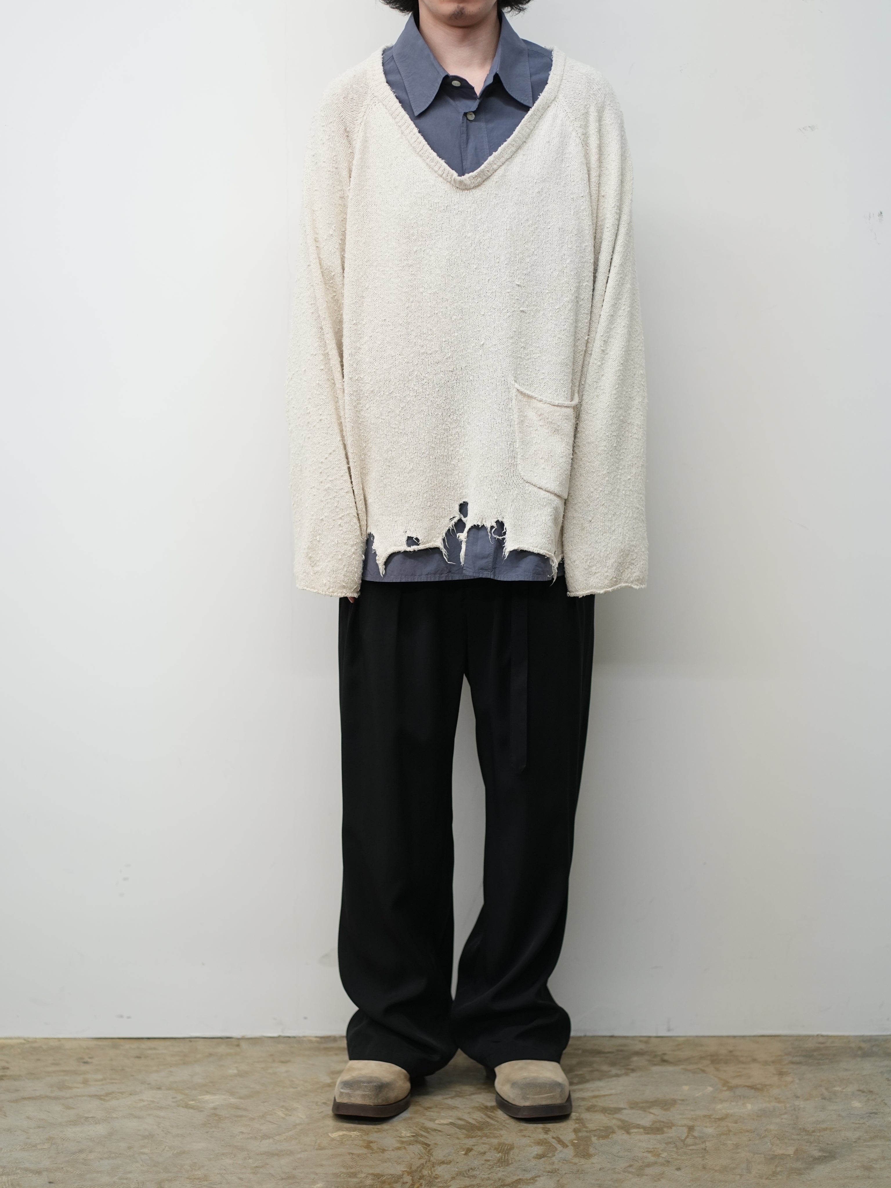 DAMAGE SILK UVNECK KNIT(OFF)
