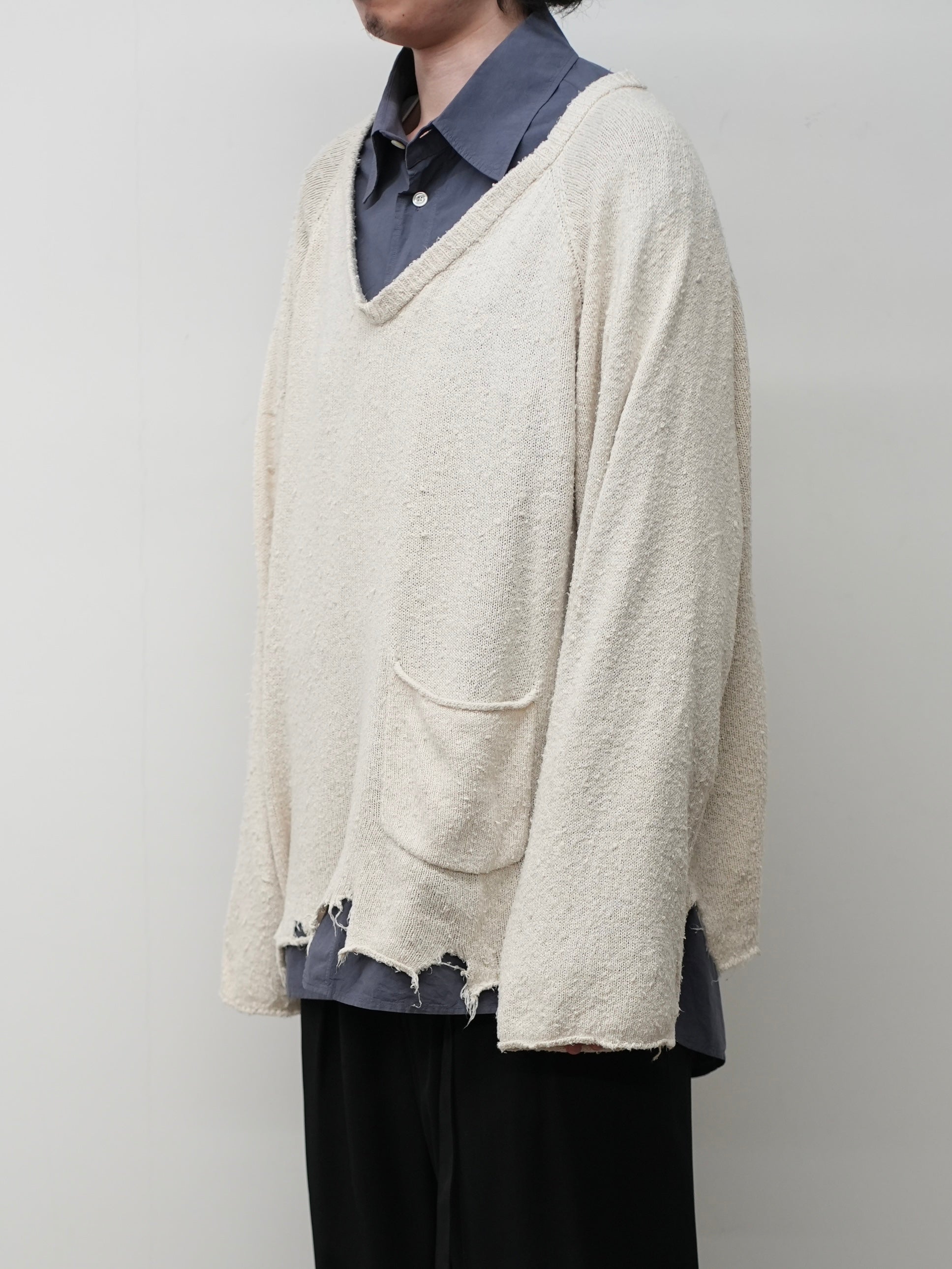 DAMAGE SILK UVNECK KNIT(OFF)