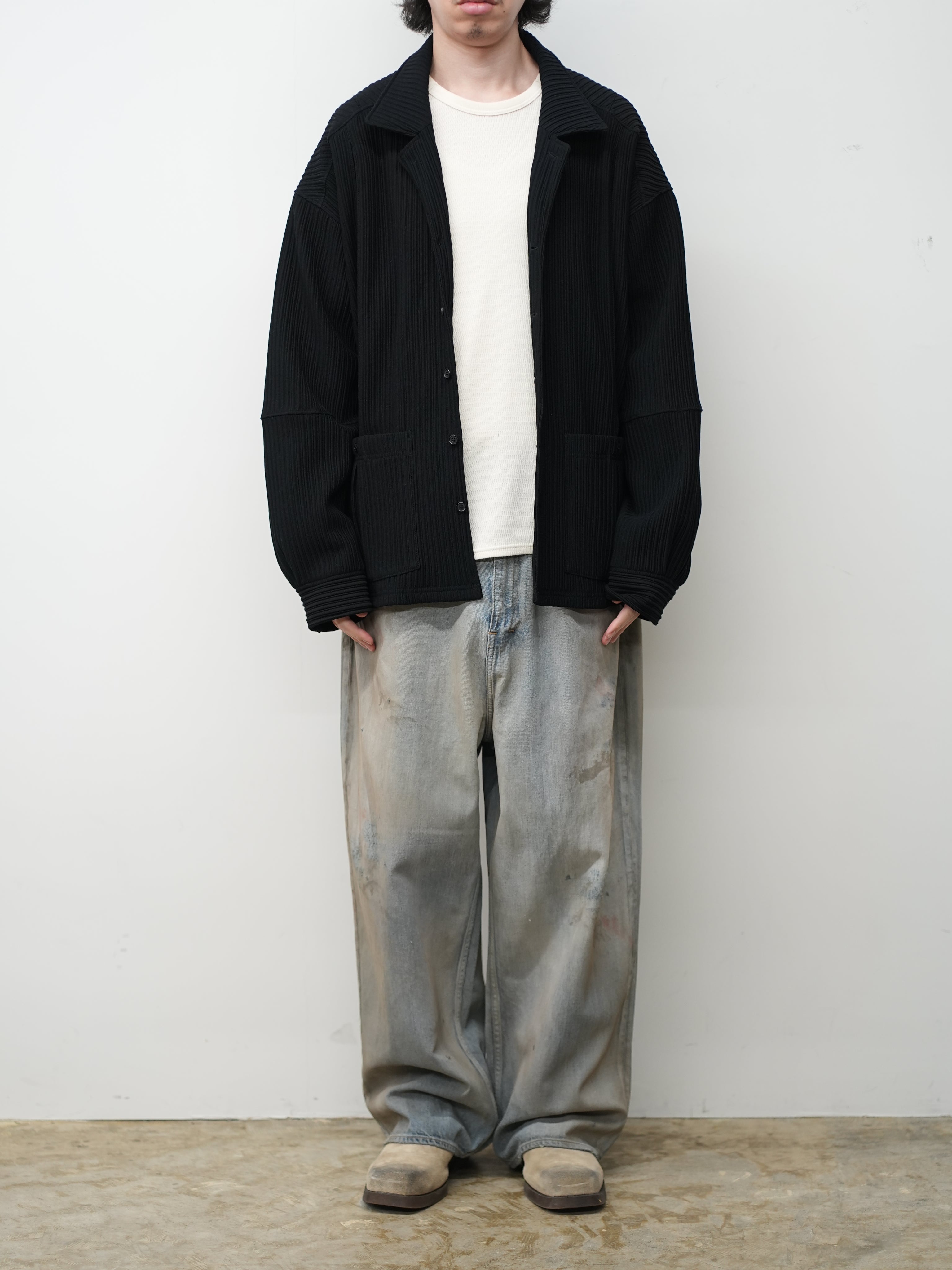 WRINKLED STRIPE SHIRT(BLACK)