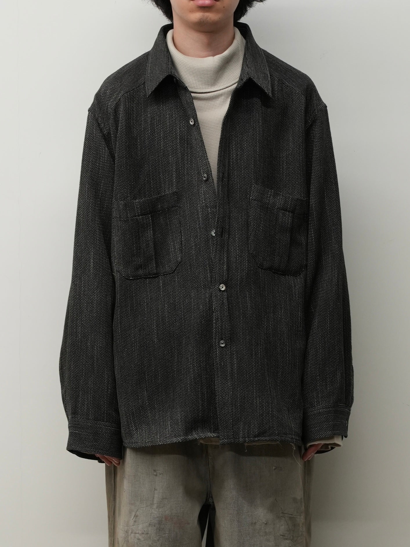 MELANGE WOOL OVER WORK SHIRT(BLACK)