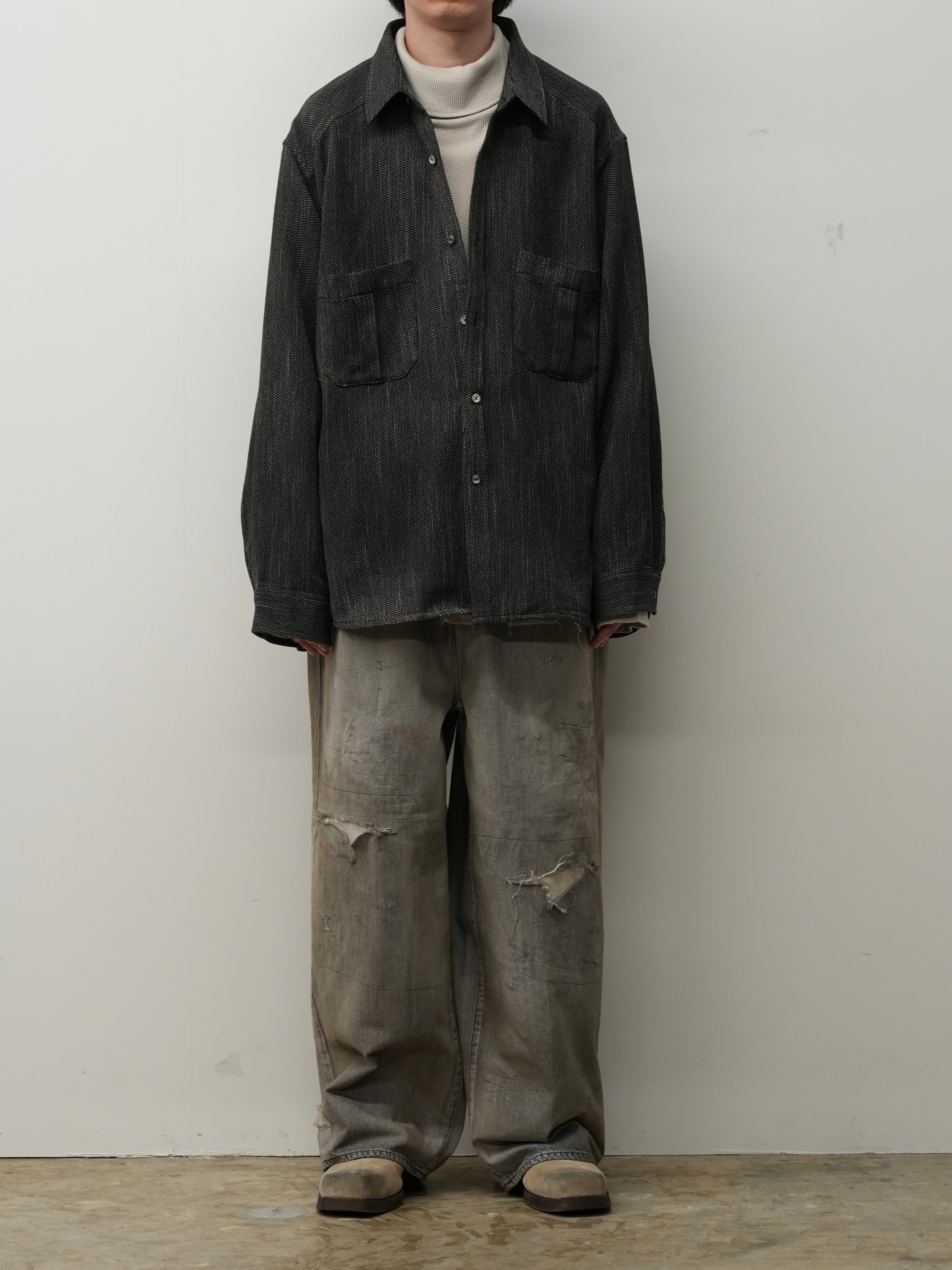 MELANGE WOOL OVER WORK SHIRT(BLACK)