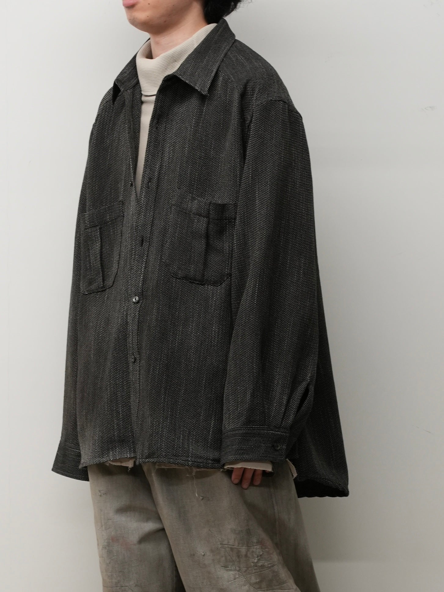 MELANGE WOOL OVER WORK SHIRT(BLACK)