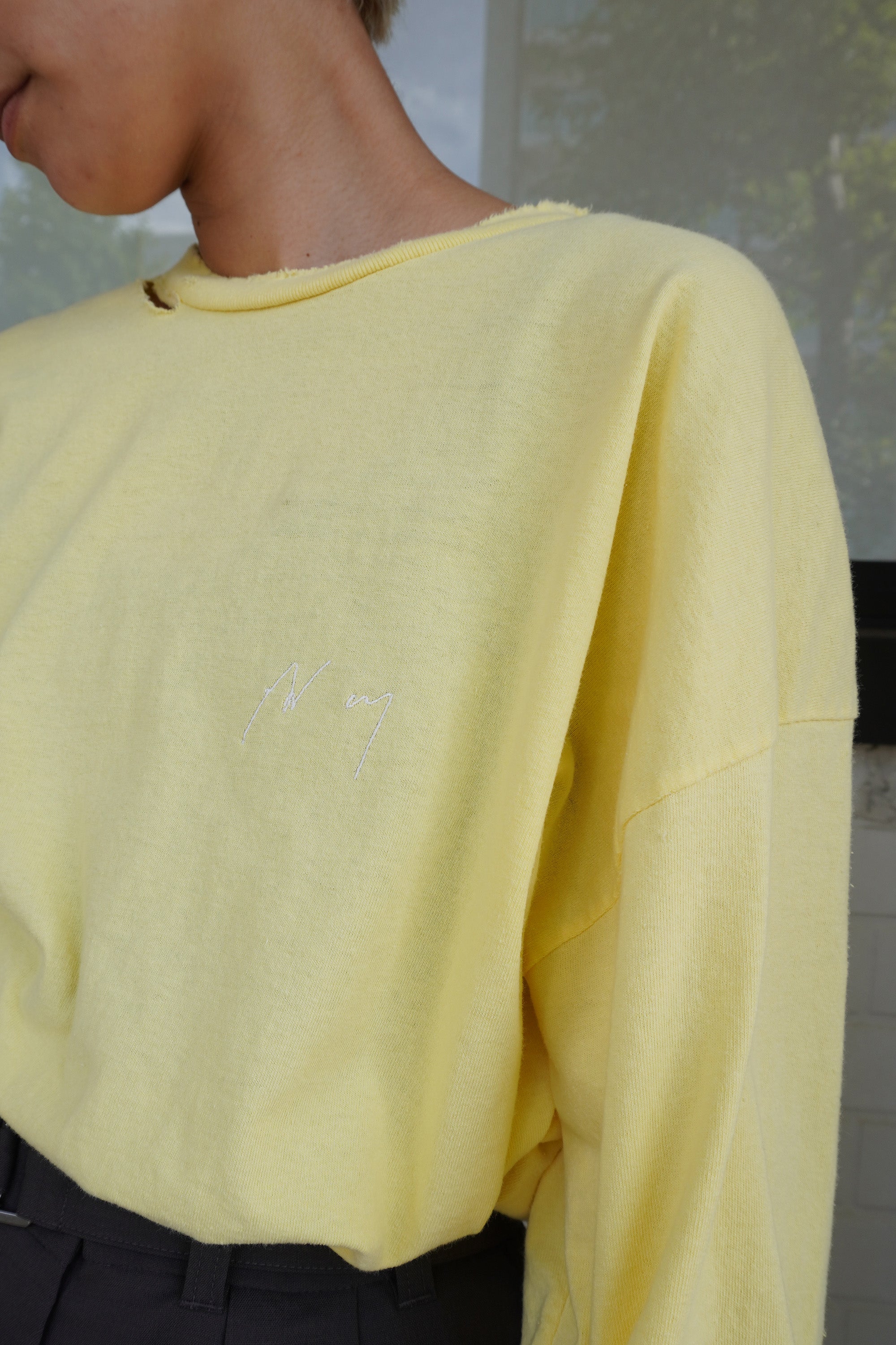 DYED DAMEGE FLOWER PT LS T-SHIRT(YELLOW)