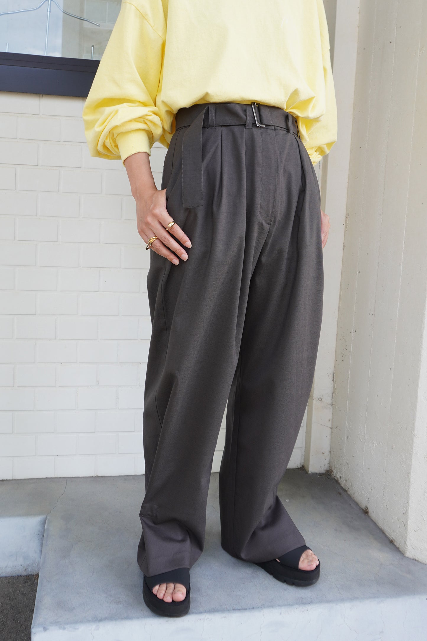 Wool Tropical 2Way Belted Trousers(Clay)