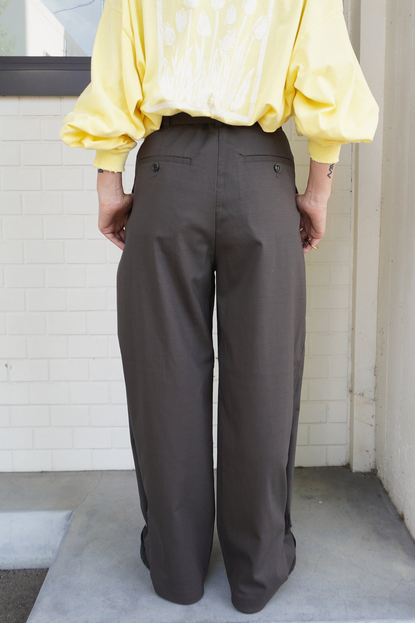 Wool Tropical 2Way Belted Trousers(Clay)