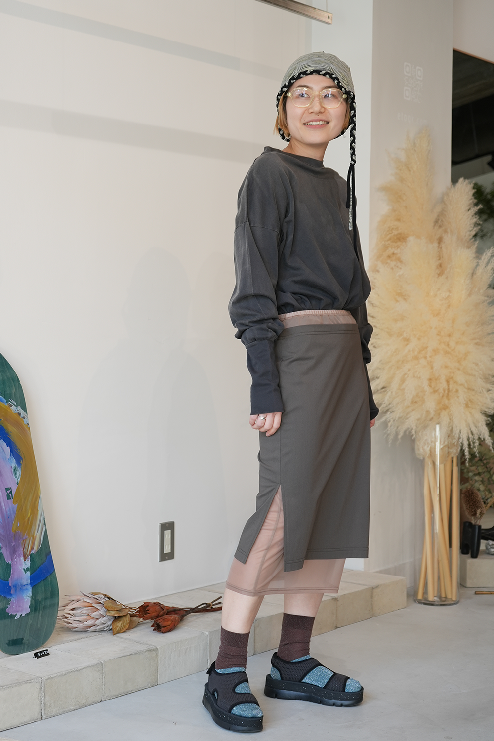 Sheer Layerd Midi Skirt(Charcoal)
