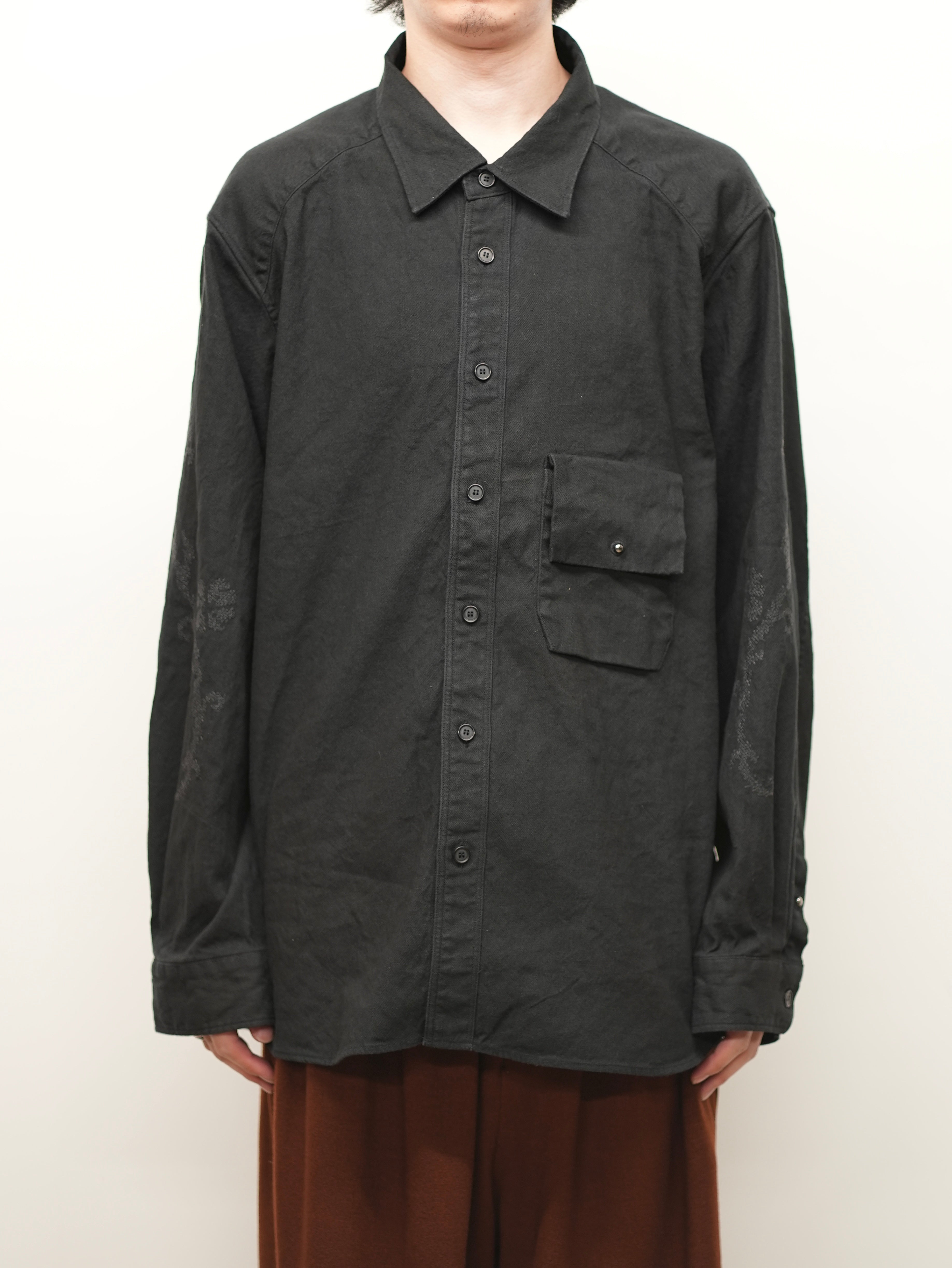 L/C NEP FLOWER EMBROIDERY OVER SHIRT(BLACK)