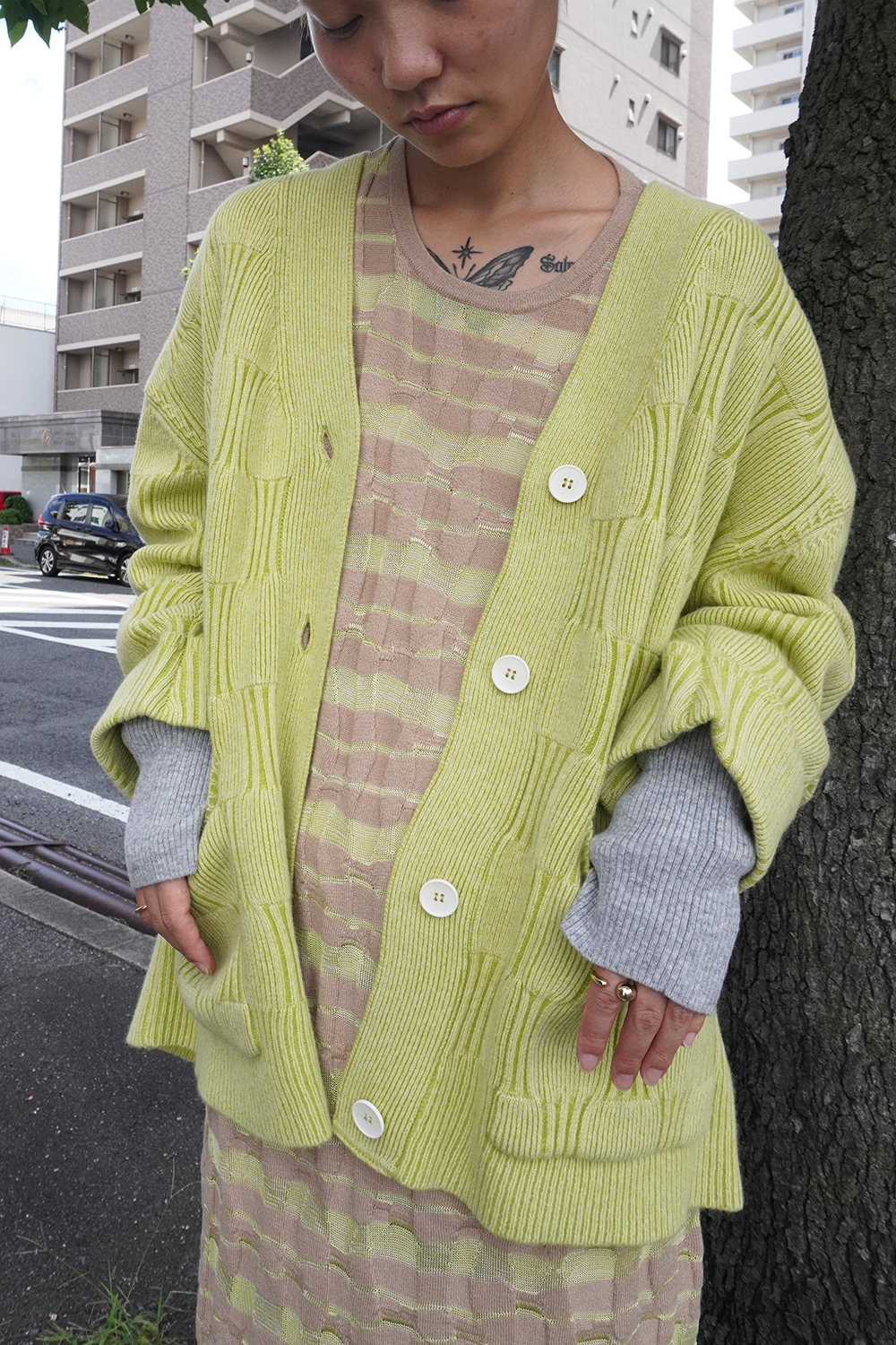 swellrib over cardigan(y-green)