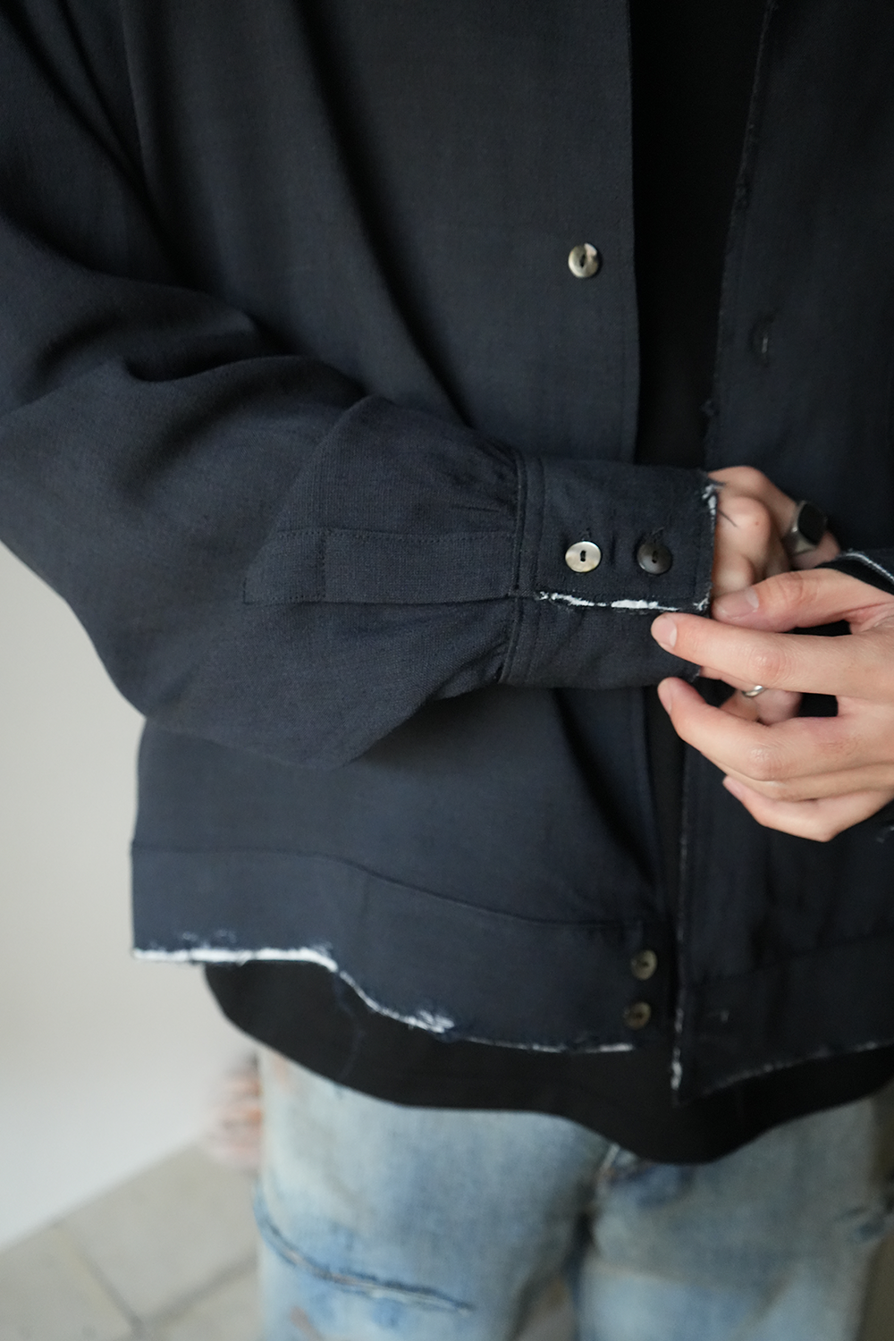 MELANGE SHORT CRASH SHIRT JACKET(NAVY)