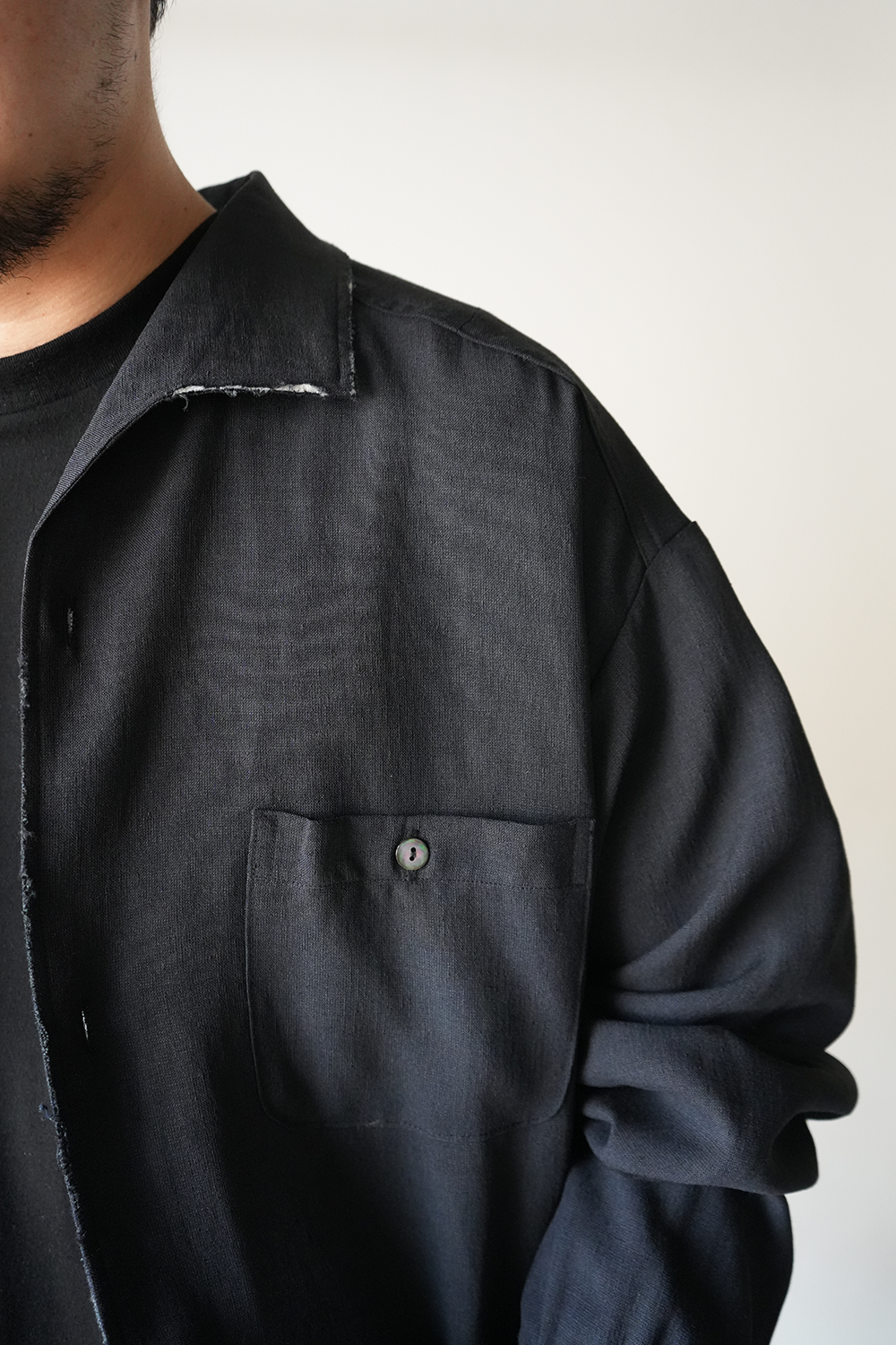 MELANGE SHORT CRASH SHIRT JACKET(NAVY)