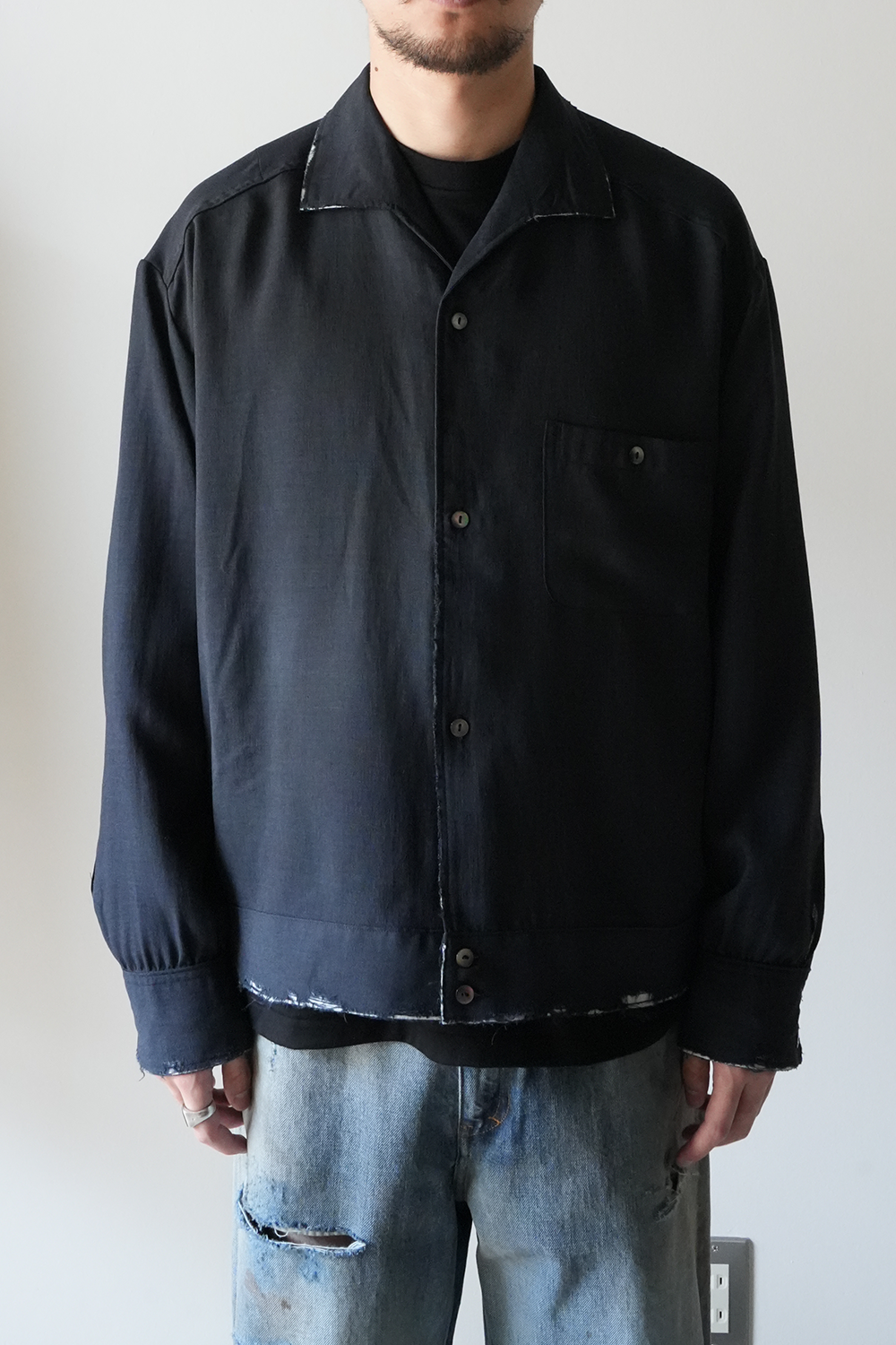 MELANGE SHORT CRASH SHIRT JACKET(NAVY)