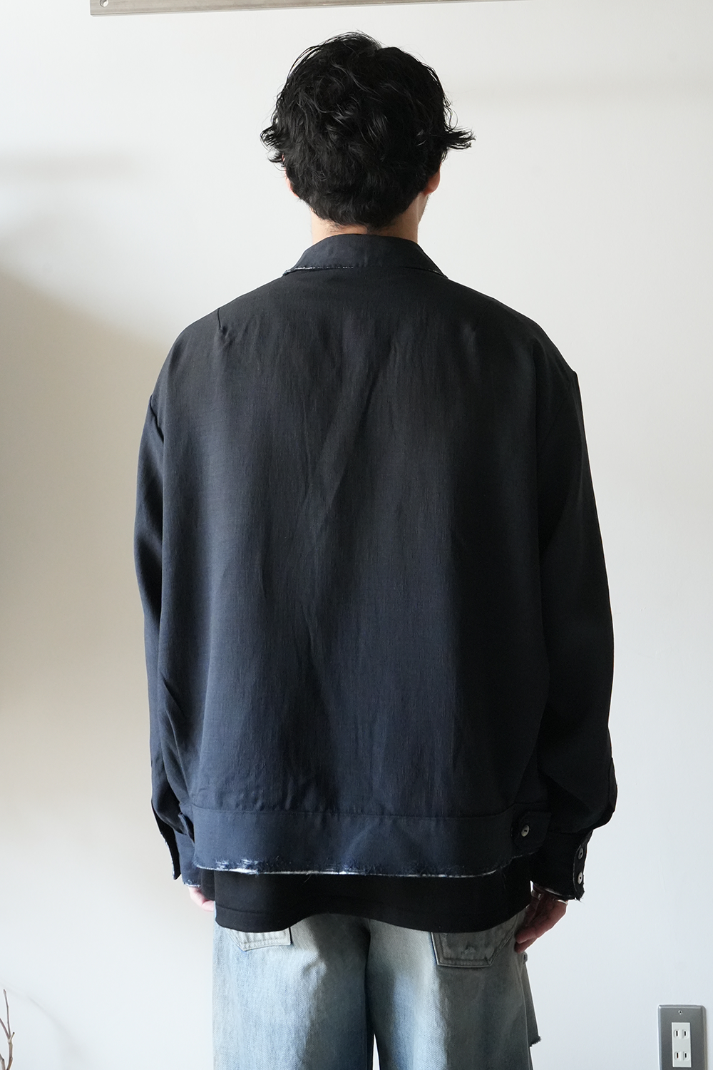 MELANGE SHORT CRASH SHIRT JACKET(NAVY)