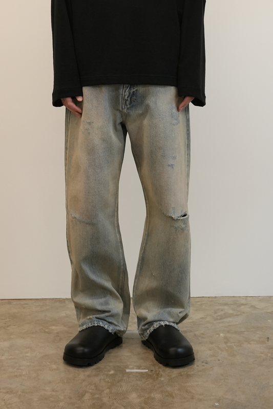 P/DAMAGE DENIM STRAIGHT 5P PANTS(INDIGO)